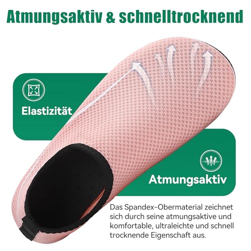 Detalle de RUOMU Badeschuhe Damen – Wasserschuhe Schnell Trocknend, rutschfest, Barfußgefühl, Rosa 38 EU
