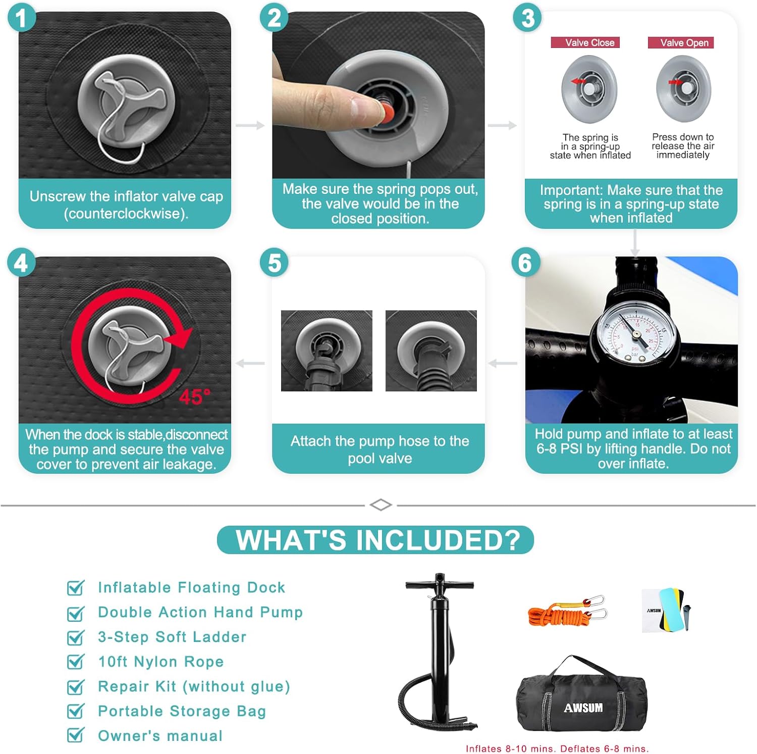 Thumbnail 5 de AWSUM Inflatable Floating Dock/Air Dock Platform with Non-Slip Surface for Pool, Beach, and Ocean