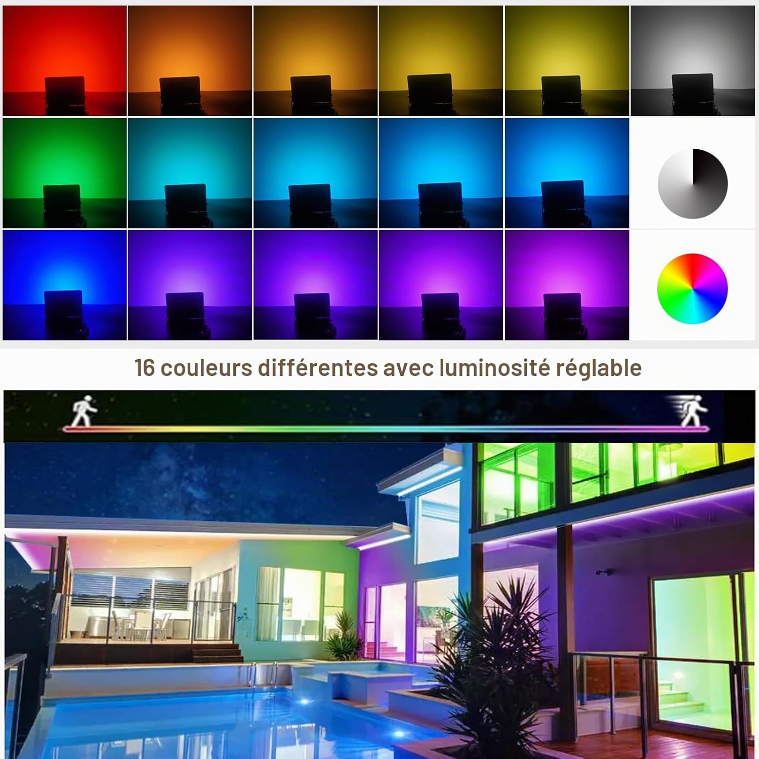 Detalle de JBdusn LED-RGB RGB-ledschijnwerper 50 W, IP66, 16 kleuren