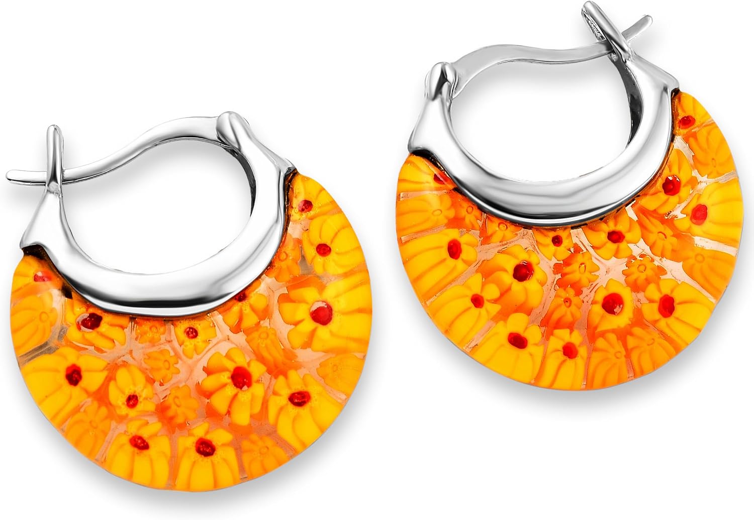 Detalle de TJC Handmade Millefiori Basket Hoop Earrings 25x27mm