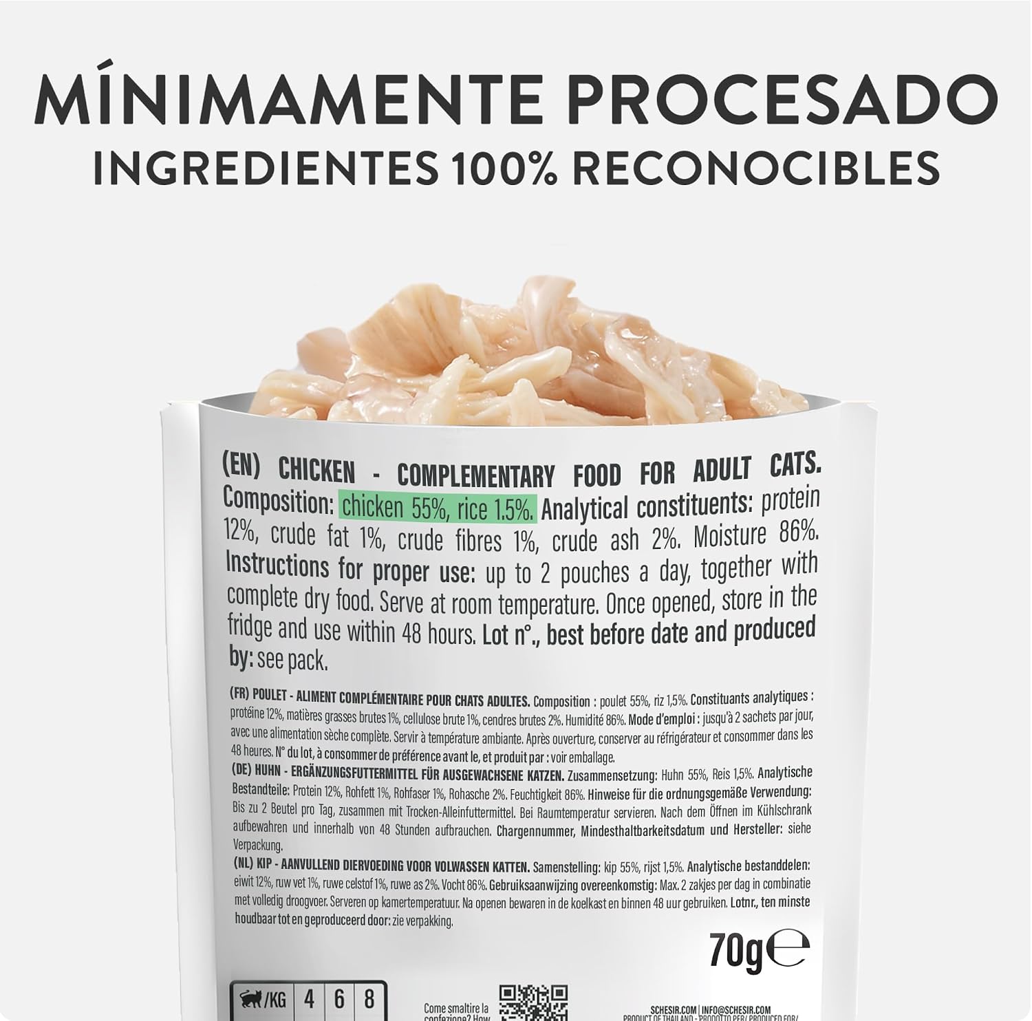 Detalle de Schesir Filetes de pollo 12×70 g para gato 🐱