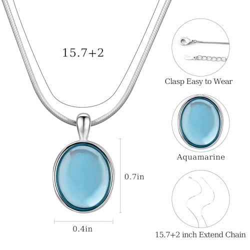 Detalle de Teppdfann Aquamarine Necklace for Women, Silver Oval Birthstone Pendant