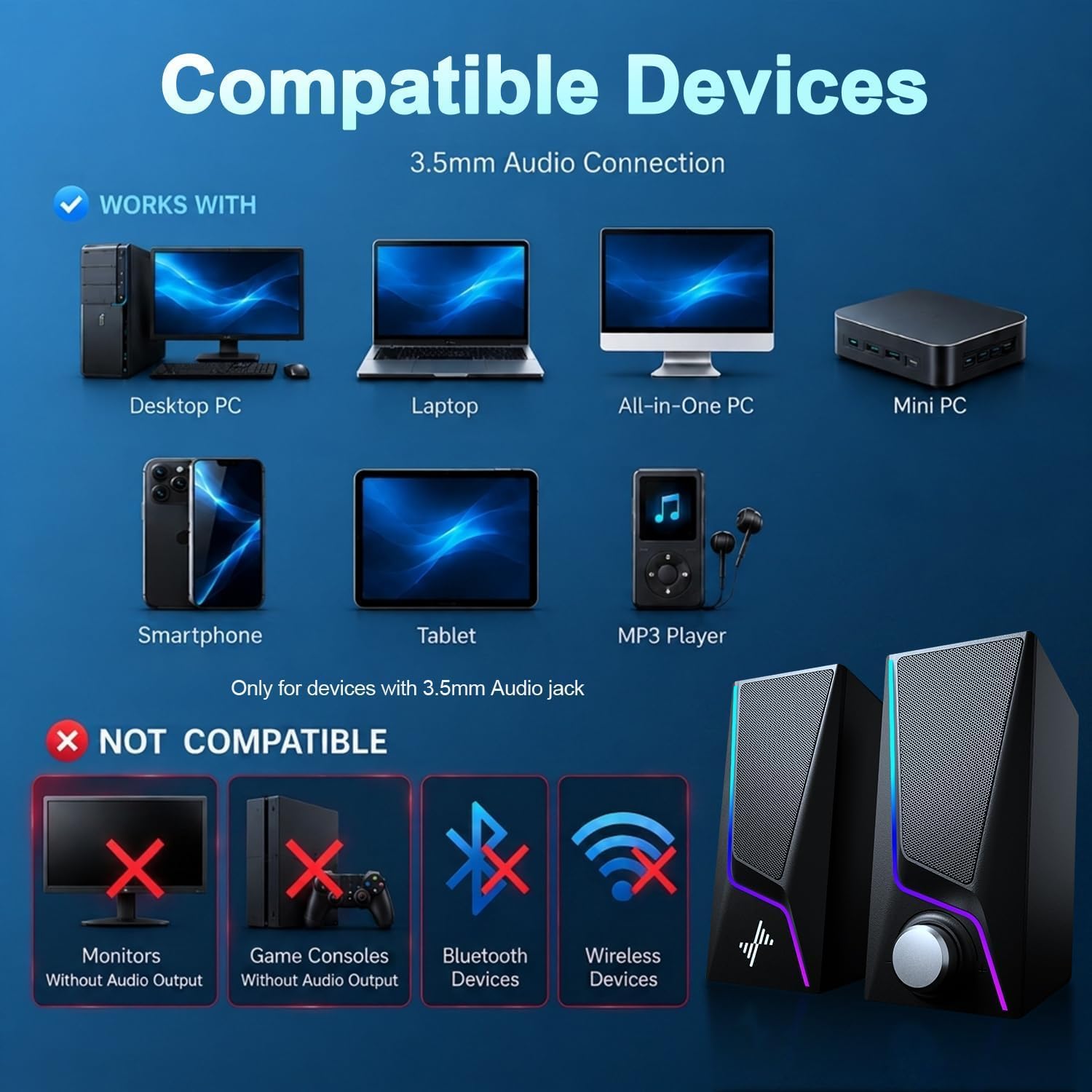 Thumbnail 6 de Nylavee Desktop Computer Speakers with RGB Lighting and Bass Boost