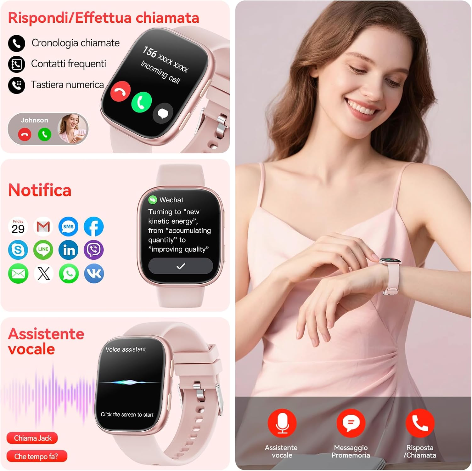 Detalle de Mingtawn Orologio Smartwatch Donna da 1,83'': 100+ modalità sportive, chiamate Bluetooth e salute su GloryFit