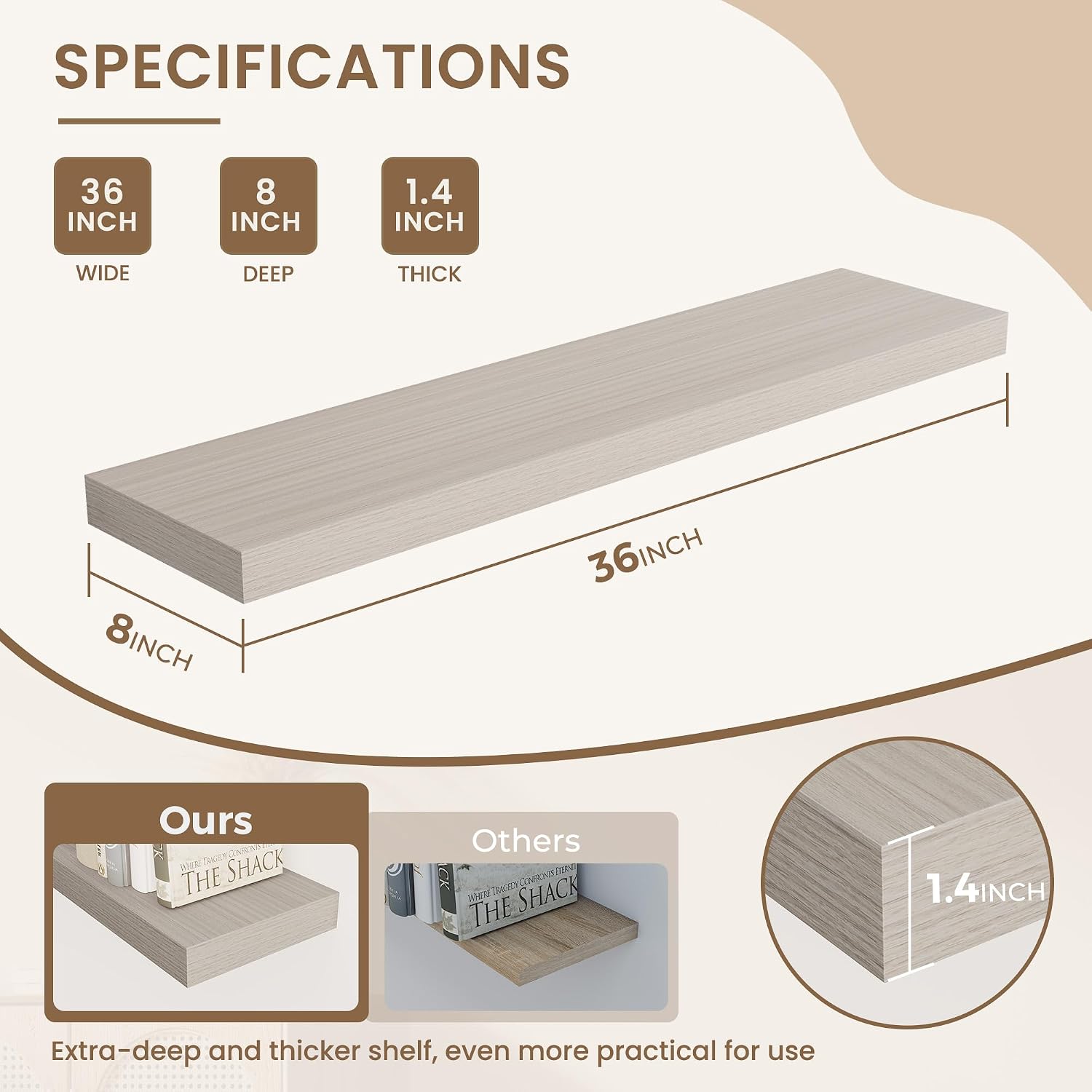 Detalle de Dreamland Floating Shelves, 36 Inches