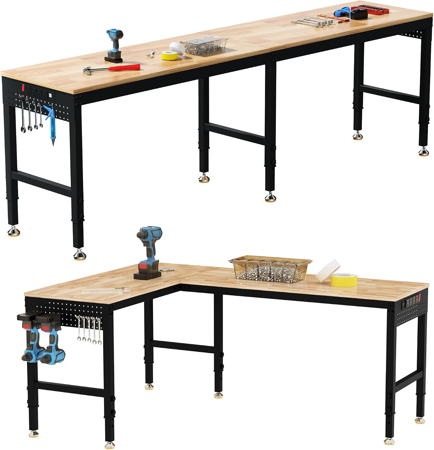 Detalle de Betterhood 001 Convertible Adjustable Workbench, 96-Inch Rubber Wood Top