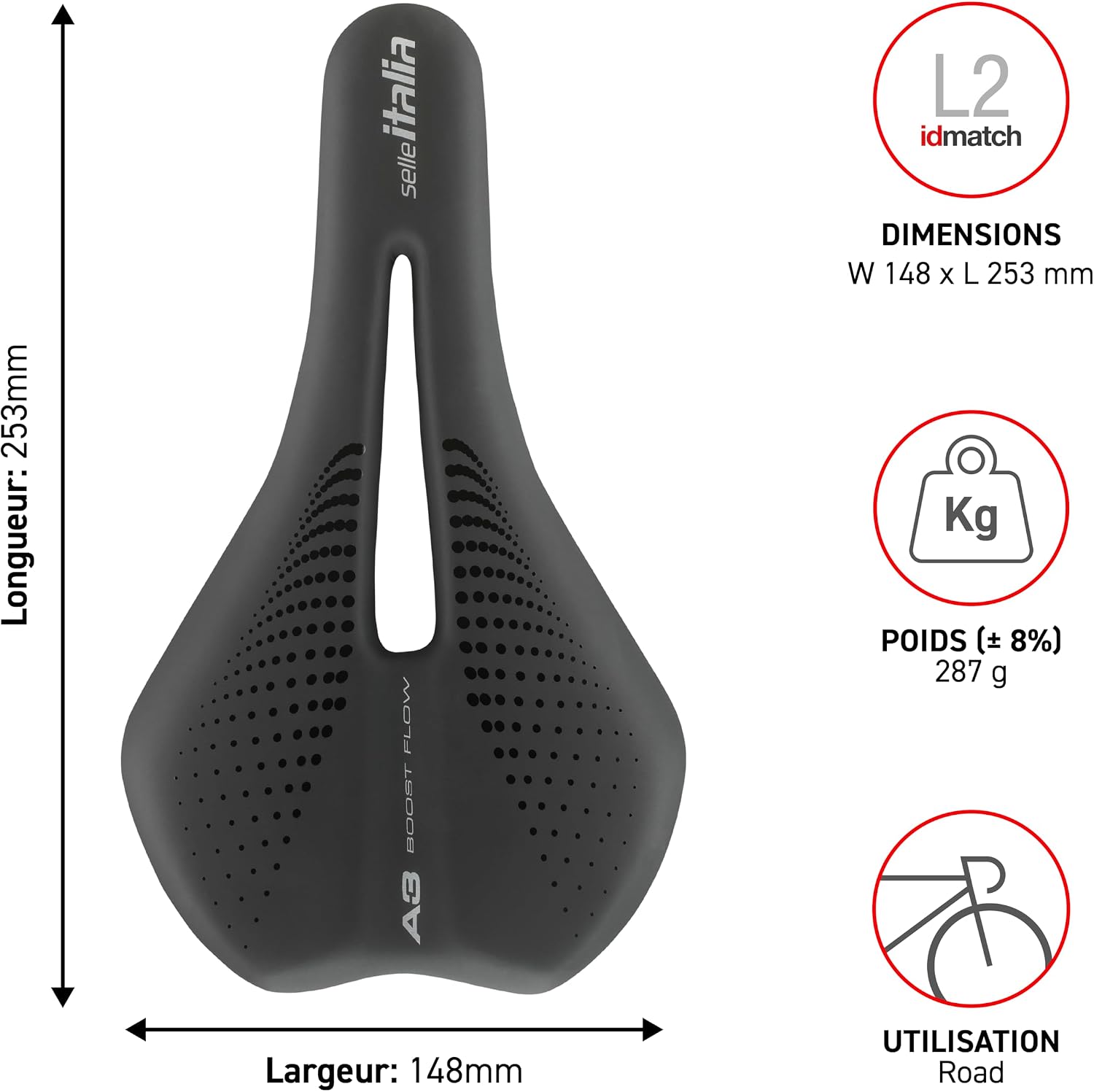 Thumbnail 3 de Selle Italia A3 Gel Flow – Selle de vélo de route confort avec canal anatomique et rembourrage en gel