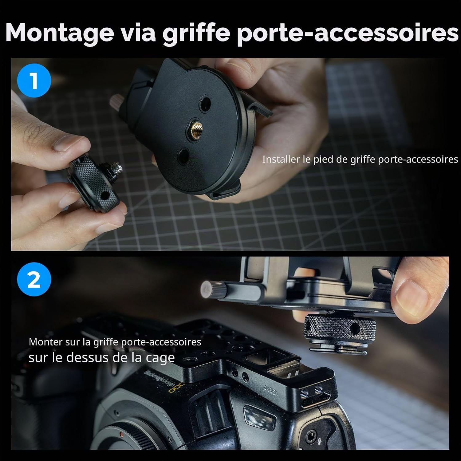 Detalle de SMALLRIG Support universel SSD avec serre-câble pour griffe de flash (largeur de serrage 40 à 60 mm)
