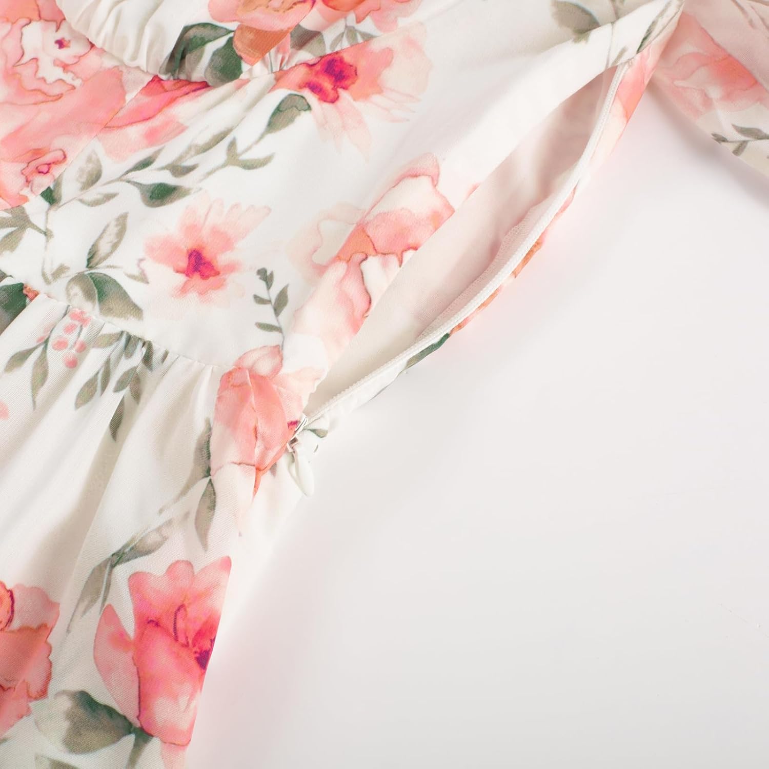 Detalle de SCARLET DARKNESS Damen Viktorianisches Blumenkleid mit Puffärmel – A-Linie, Lace-up, sommerliches Korsagenkleid