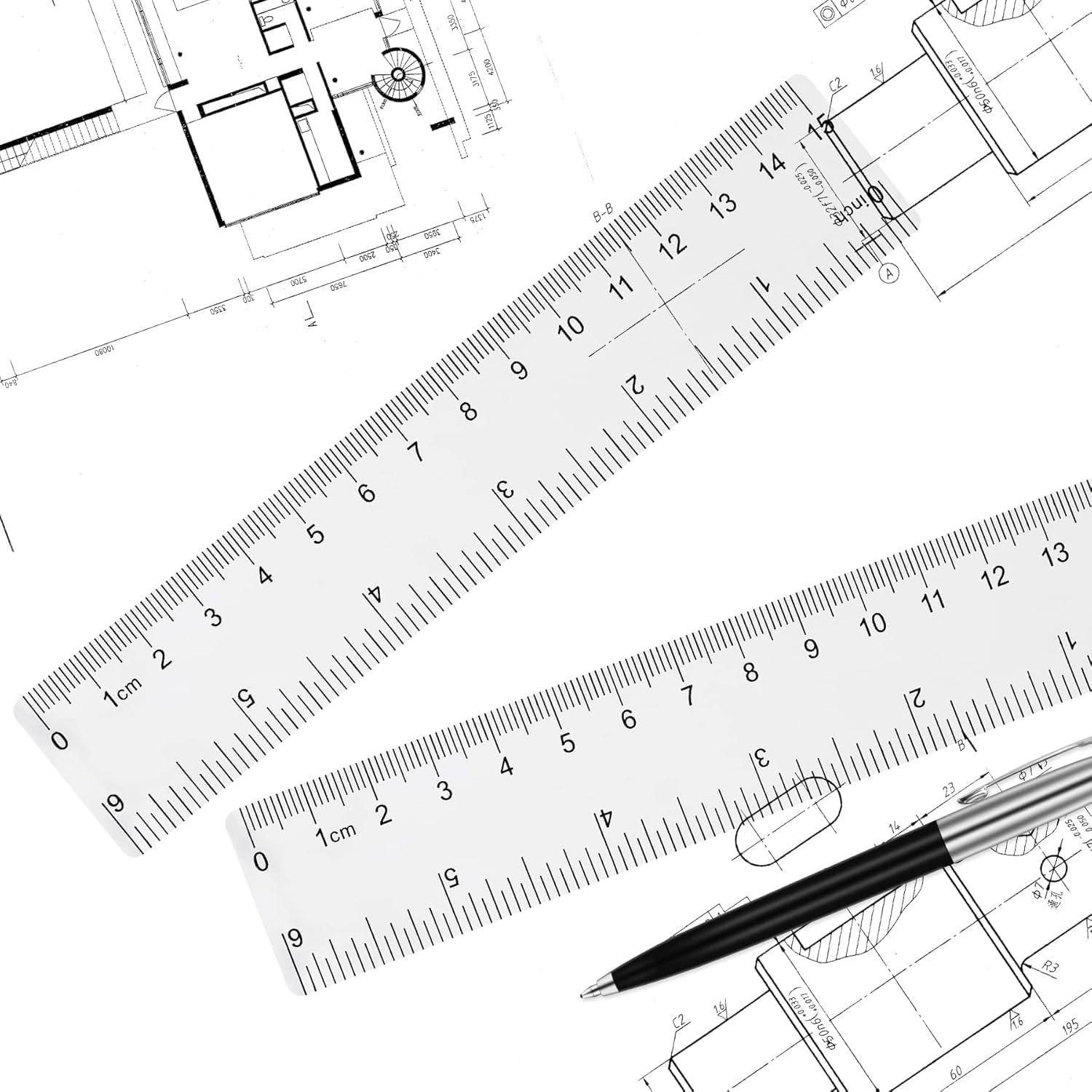 Detalle de ROMINVIC Geodreieck und Lineal – robustes Geodreieck mit Griff, 15/20 cm Kabellineal, klare Skalen