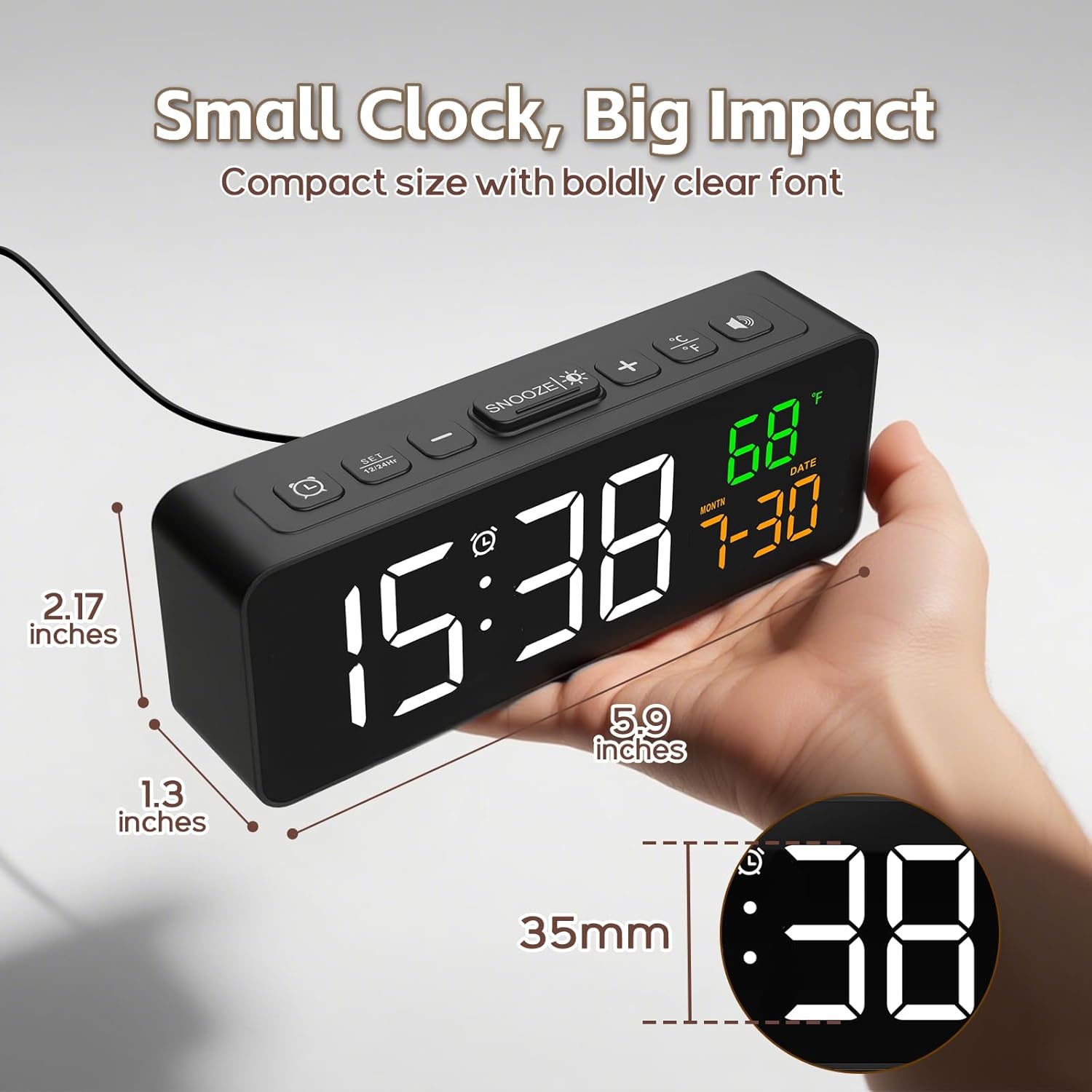 Detalle 2 de Netzu 3-in-1 Digital Clock with Temperature 1️⃣🕰