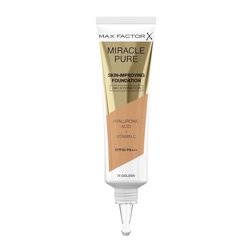 Detalle 2 de Max Factor Miracle Pure Fondotinta Liquido Idratante 75 Golden, SPF 30 – 91% Ingredienti di Origine Naturale