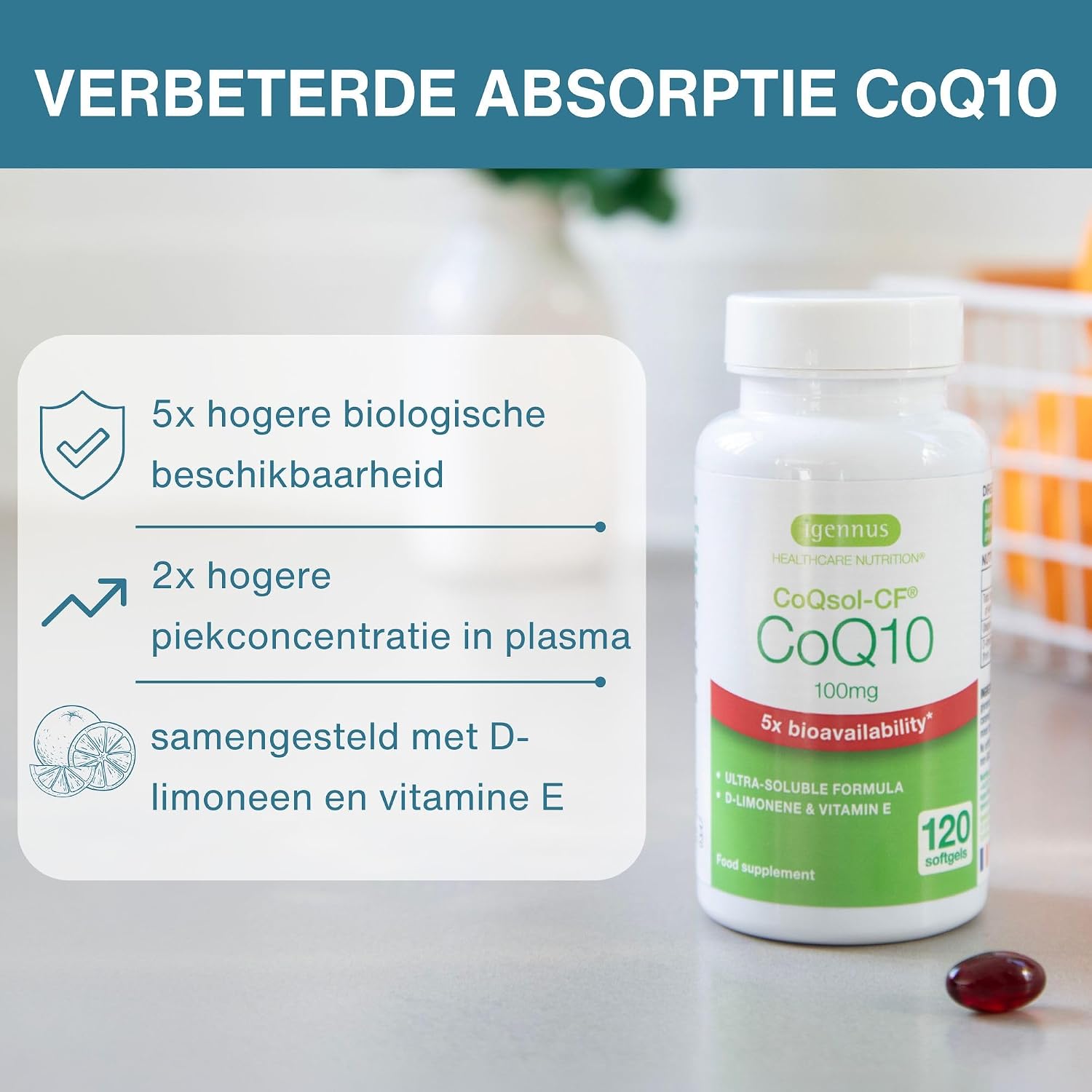 Detalle 2 de Igennus Healthcare Nutrition IGN282 CoQ10-softgels 100 mg met CoQsol-CF