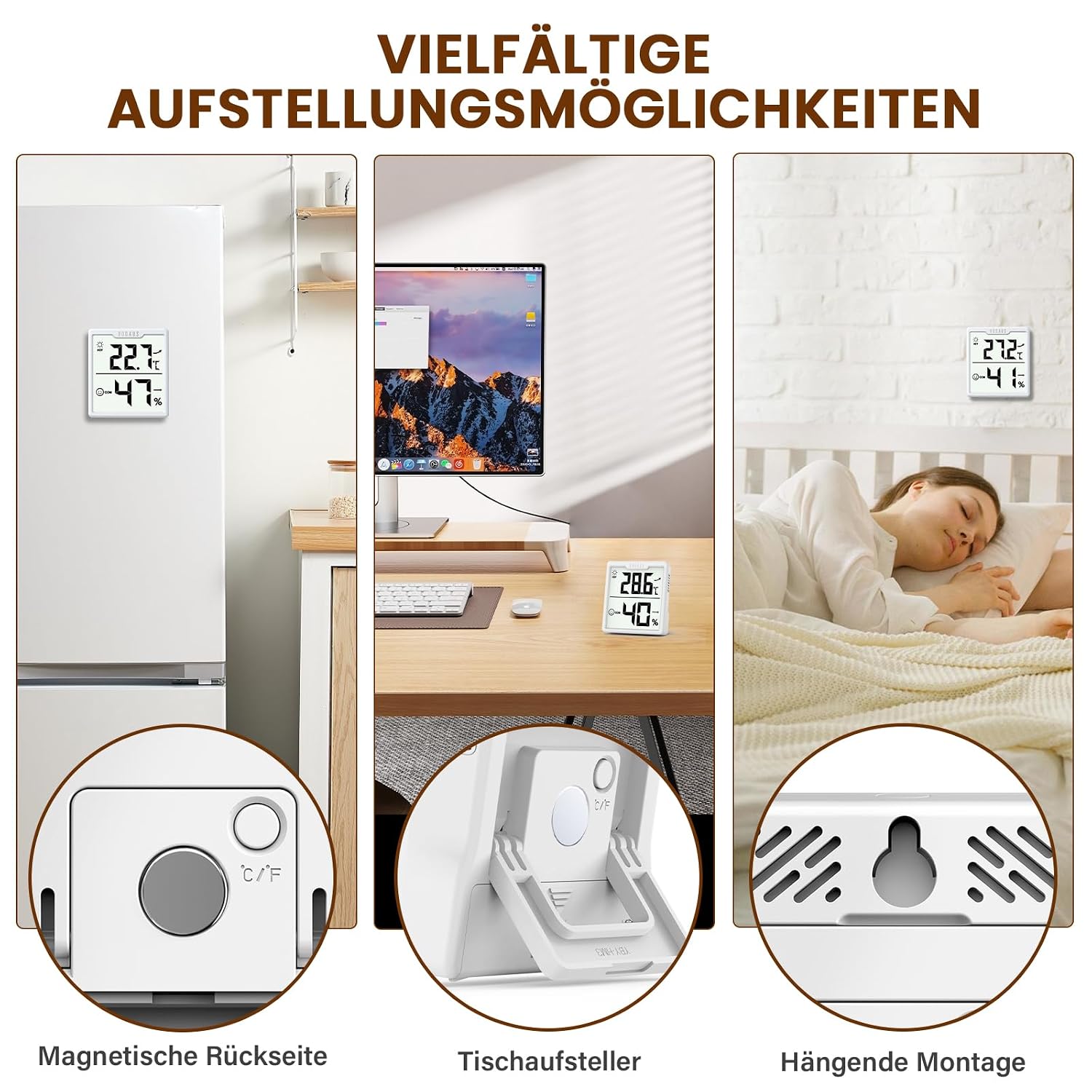 Thumbnail 6 de DOQAUS 3er-Set Digitales Innen-Thermometer-Hygrometer mit AAA-Batterien – Temperatur und Luftfeuchtigkeit im Raum
