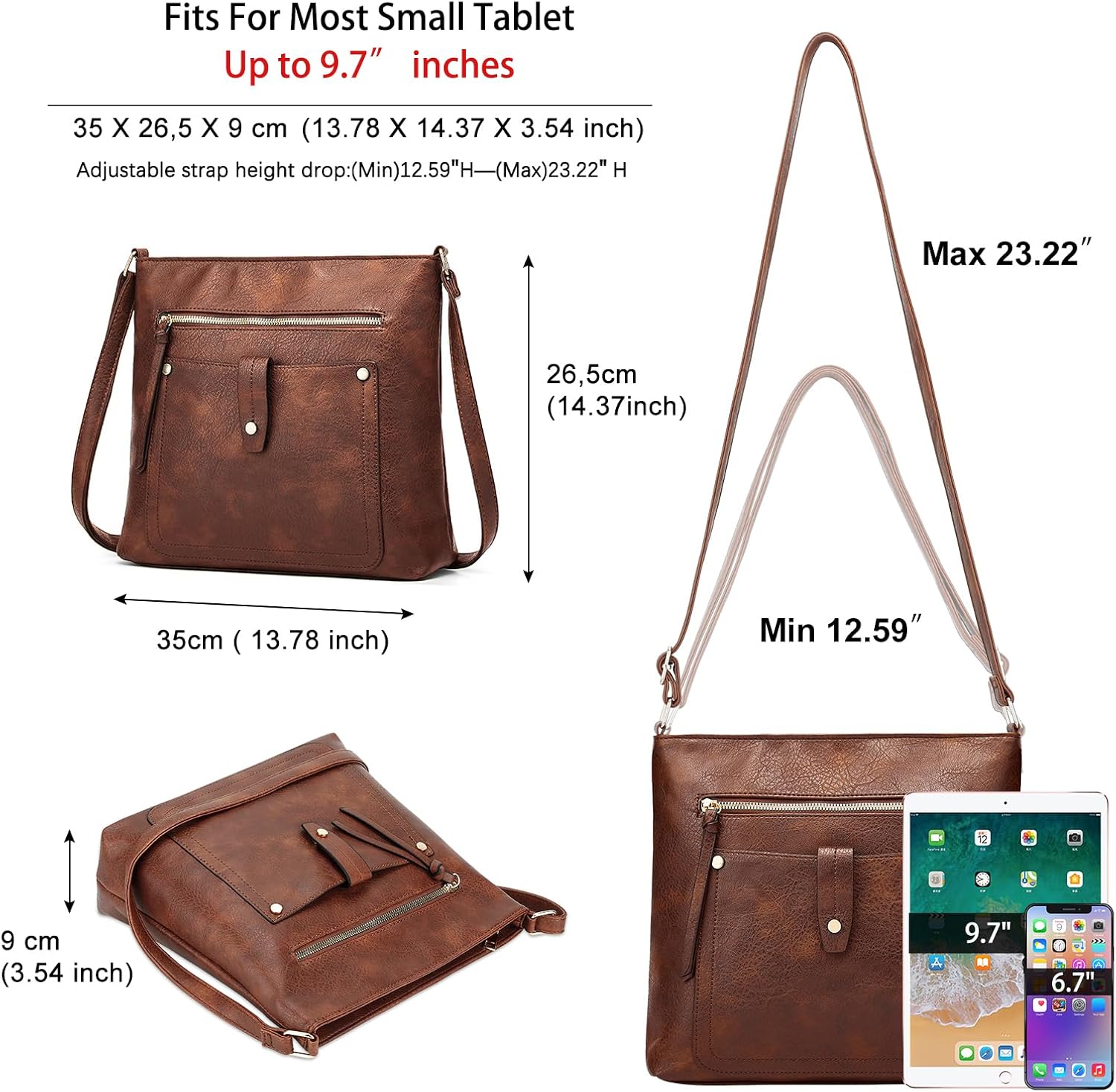 Thumbnail 3 de DOB SECHS Umhängetasche aus weichem PU-Leder für Damen – Vielseitige Crossbody mit mehreren Taschen
