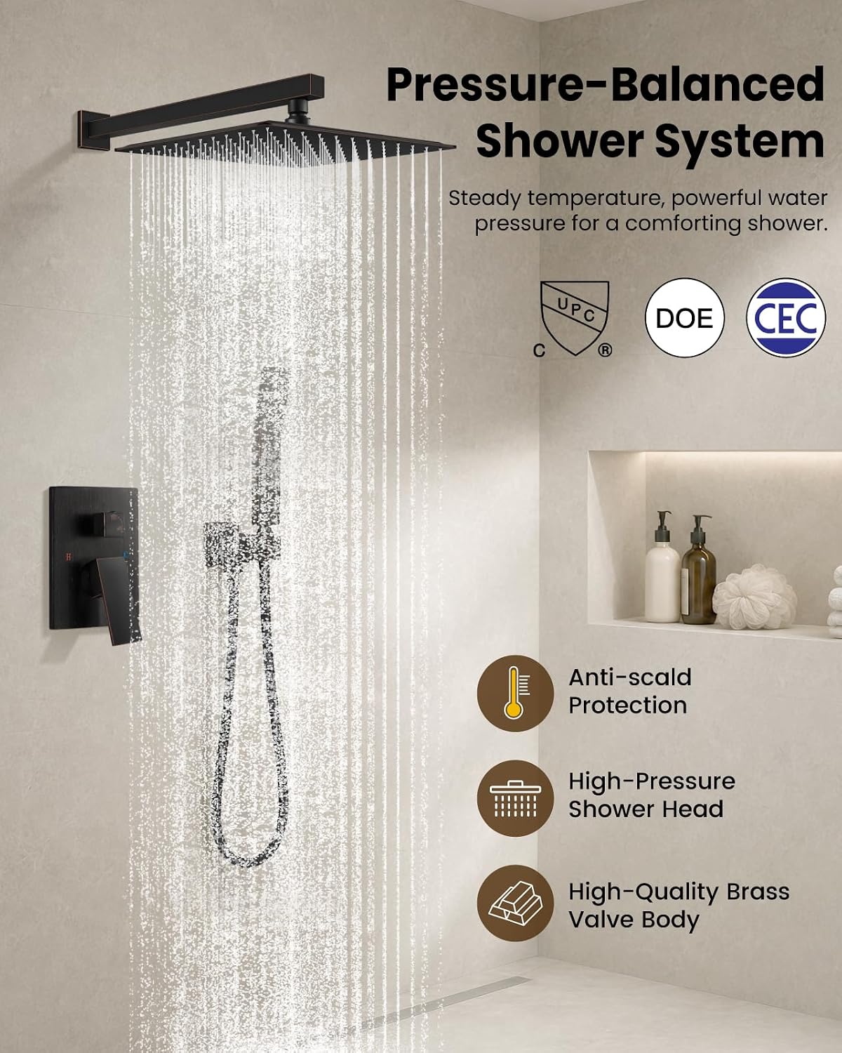 Detalle 2 de gotonovo Shower Faucet Set with 12-Inch Rain Head, Handheld Sprayer, Oil-Rubbed Bronze