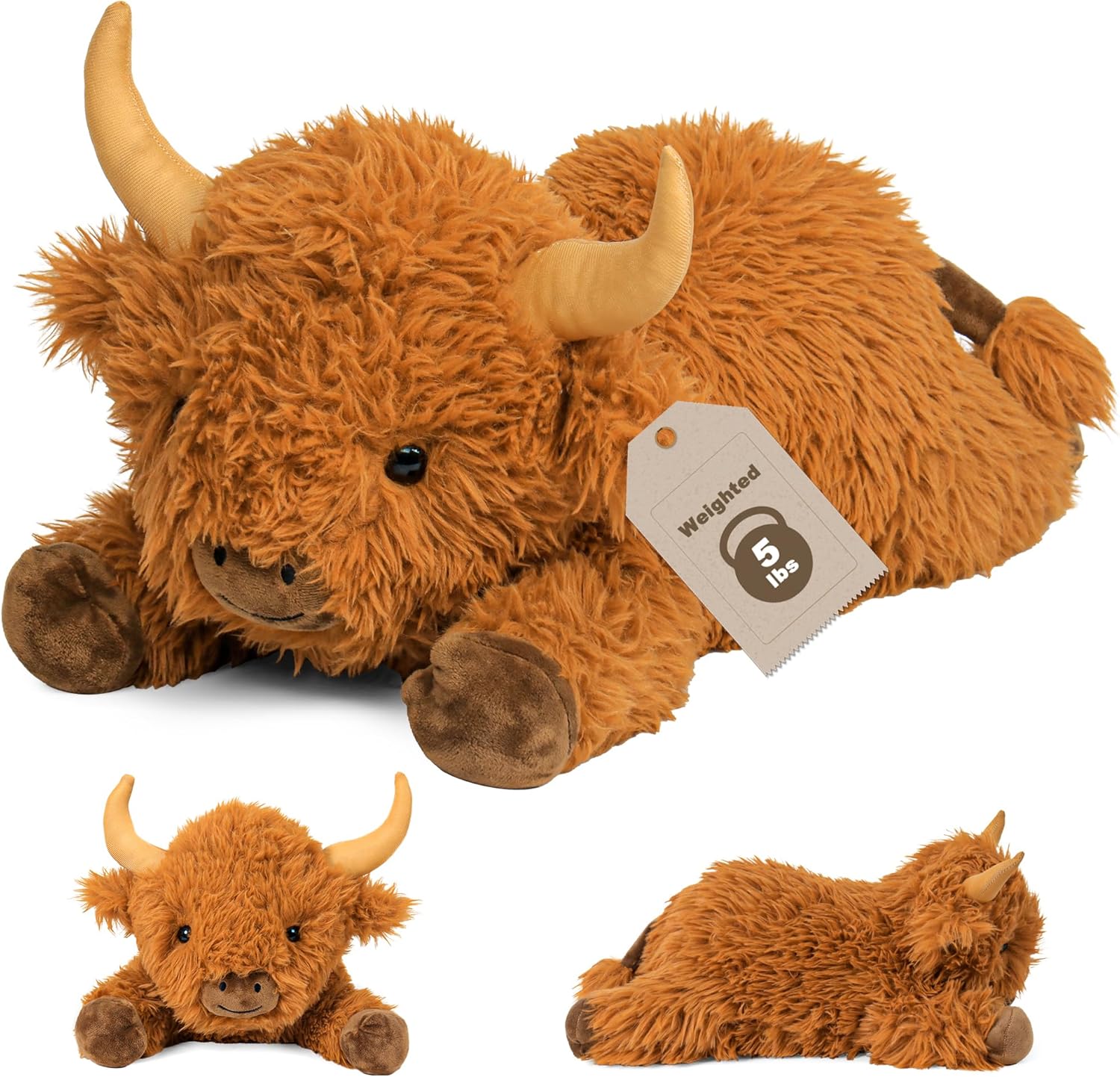 Wepop 5lbs Highland Cow Weighted Stuffed Animal — 22in Giant Plush for Relaxation and Decor