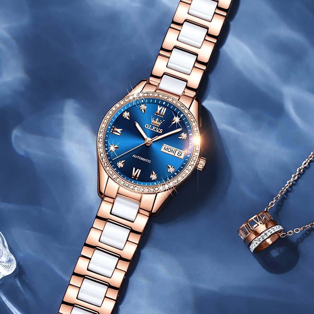 Detalle 2 de OLEVS Lässige Uhr OLS-DE-L6637 – Zwei-Ton Edelstahl/ Keramik, Kristall-Lünette, Kalender, 30 m Wasserdicht
