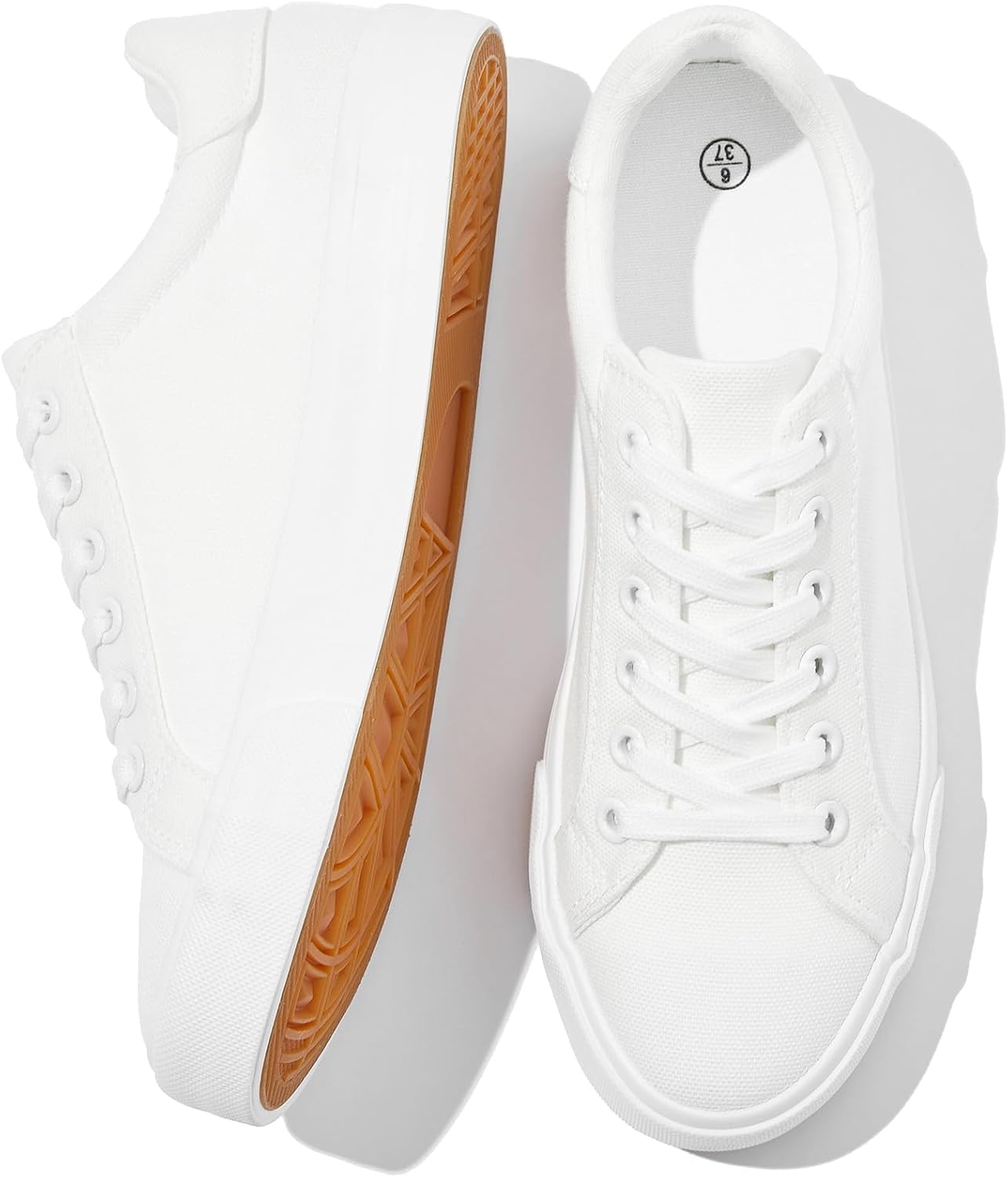 Detalle de Witwatia White Canvas Sneakers for Women Lace-Up Non-Slip Cozy Low Top 🏃♀