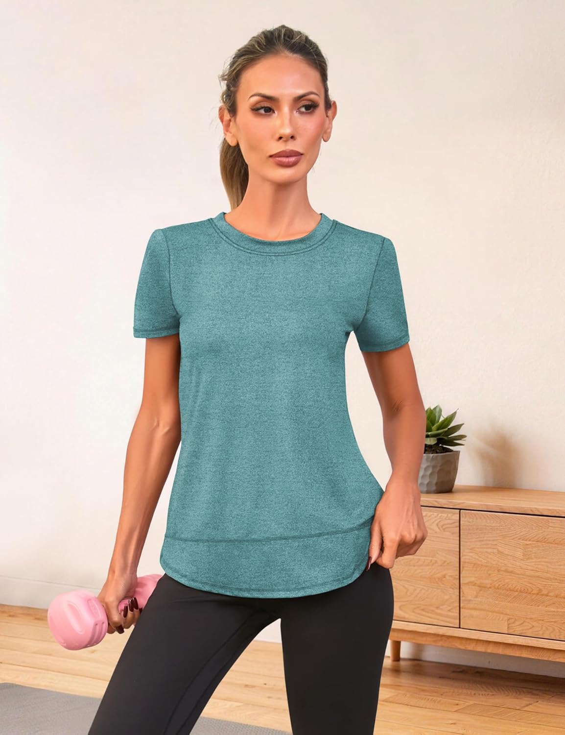 Thumbnail 2 de Memouniva Maglietta Sportiva Donna Slim Fit - T-Shirt per Yoga, Running e Fitness
