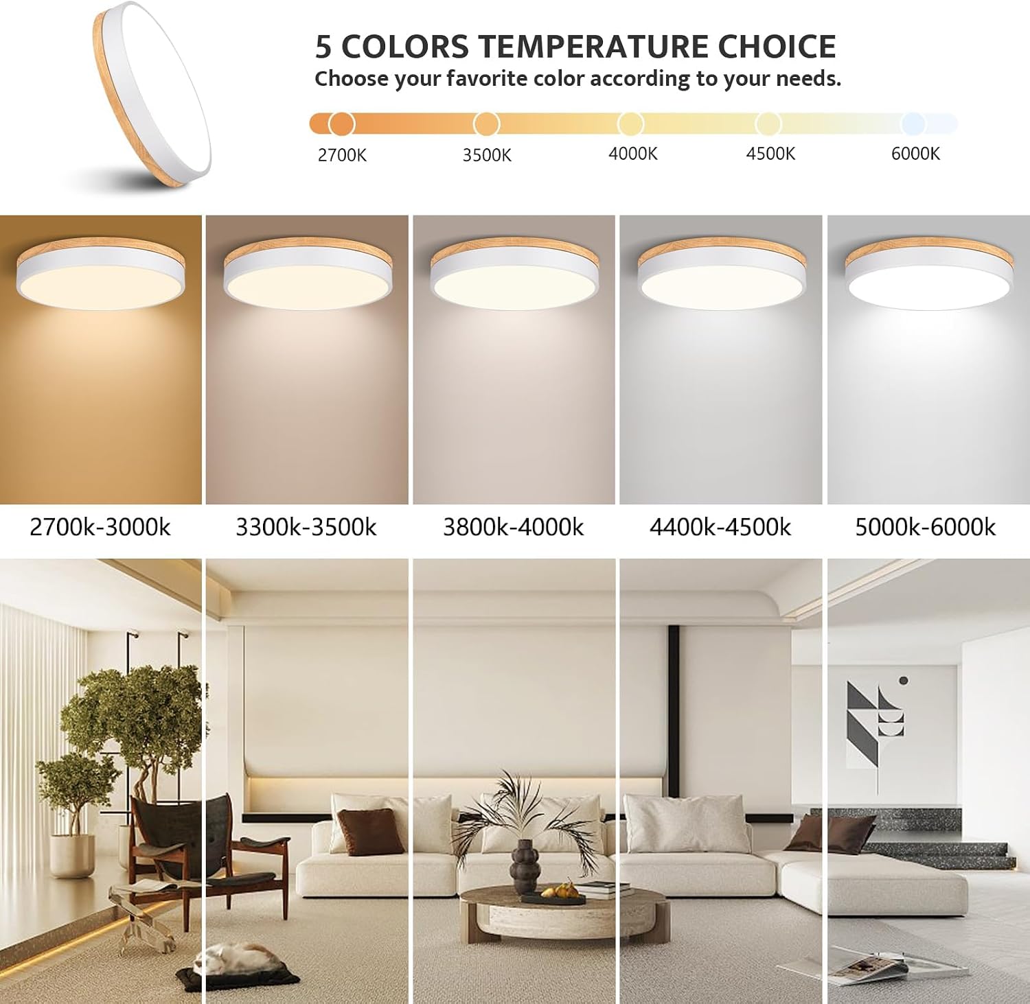 Detalle de Goomavi 20260806004 Flush-Mount LED Ceiling Light, Dimmable, 5 CCT
