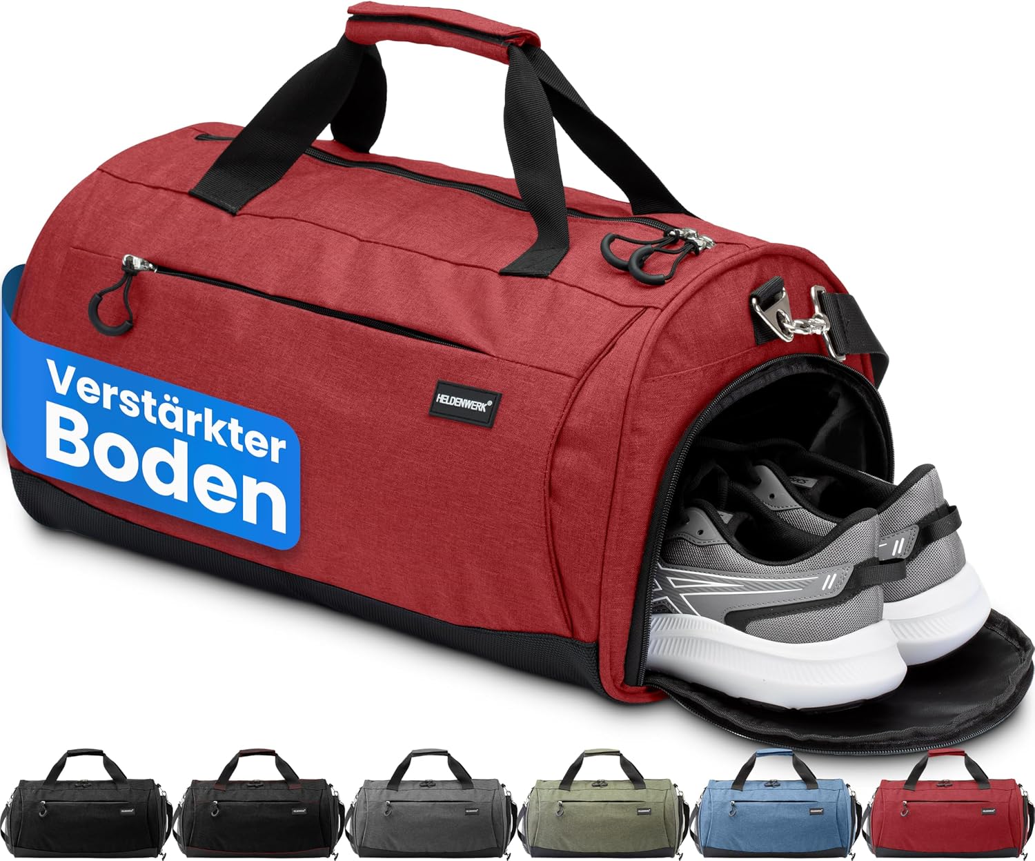Detalle de Heldenwerk Sporttasche & Reisetasche (groß) mit Schuhfach und Nassfach – Trainingstasche 2‑in‑1