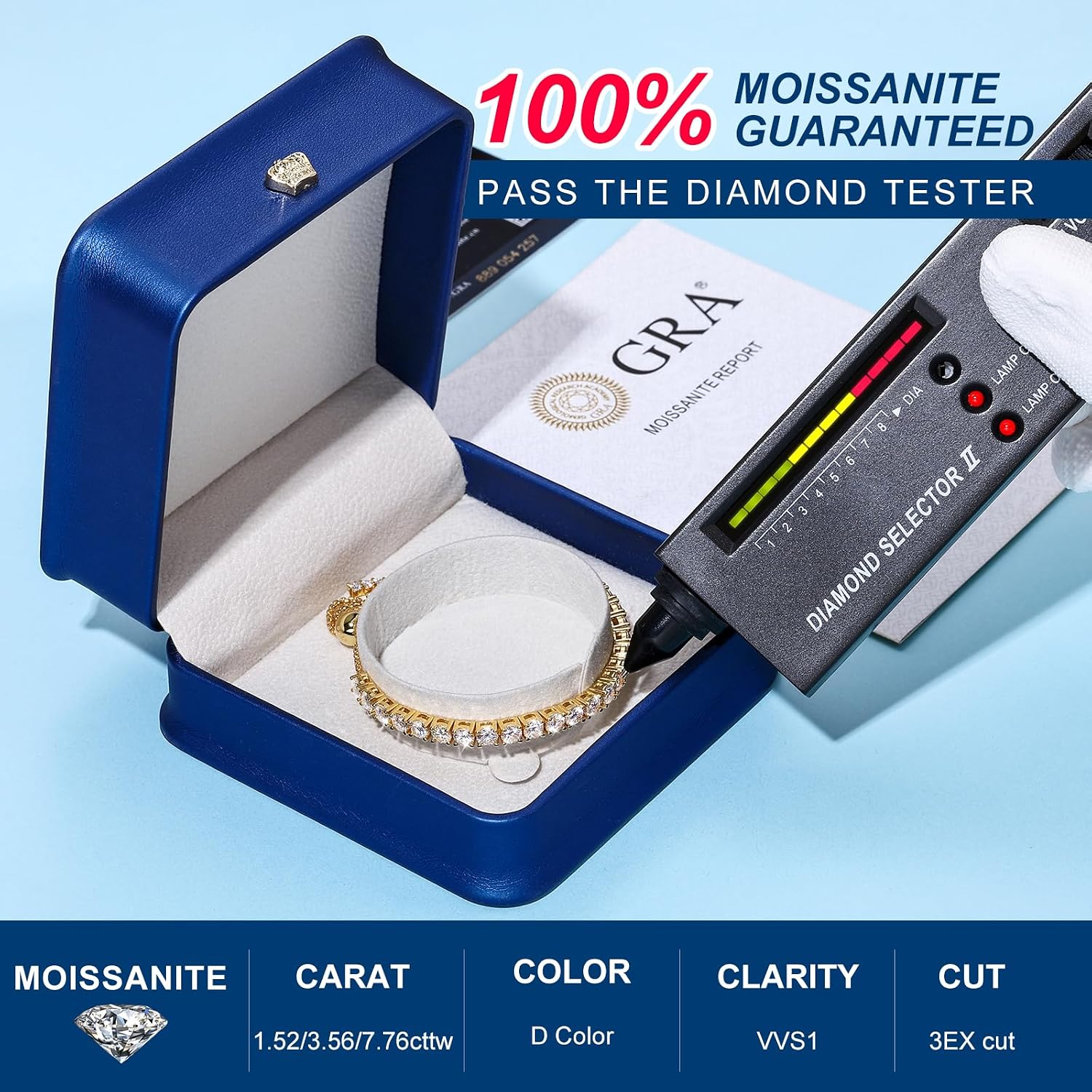 Thumbnail 1 de Moissanite Tennis Bracelet 1.79ct Adjustable Bracelet for Women