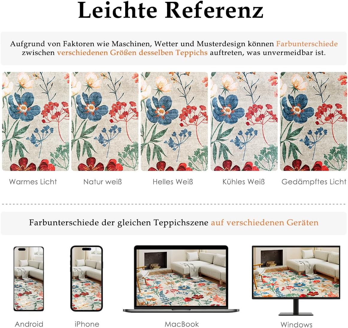 Thumbnail 1 de HUGEAR Beige waschbarer Teppich mit Blumenmuster (200x300 cm) – kurzflorig, rutschfest, für Wohn- & Schlafzimmer