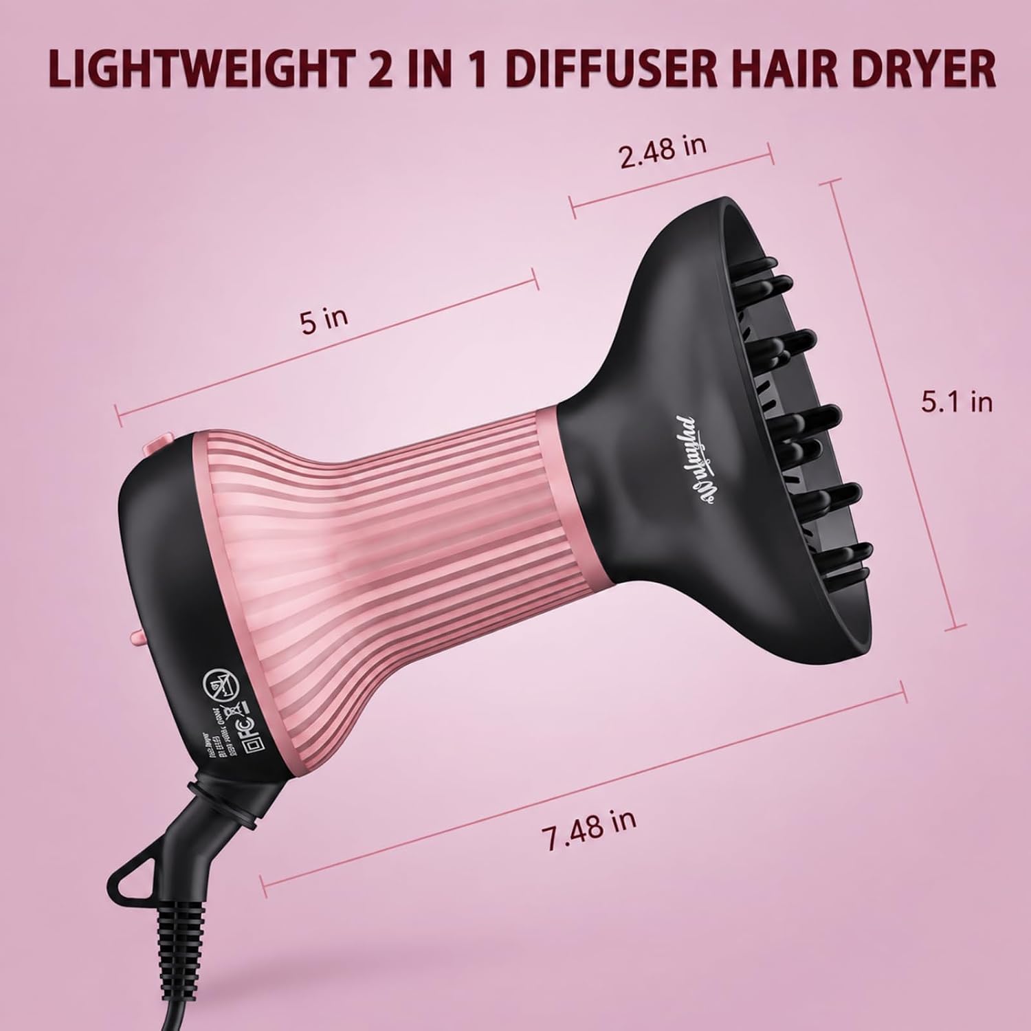 Detalle de WUFAYHD Diffuser Hair Dryer for Curly Hair (2-in-1 Ionic & Ceramic) for Wavy, Curly & Coily Styles
