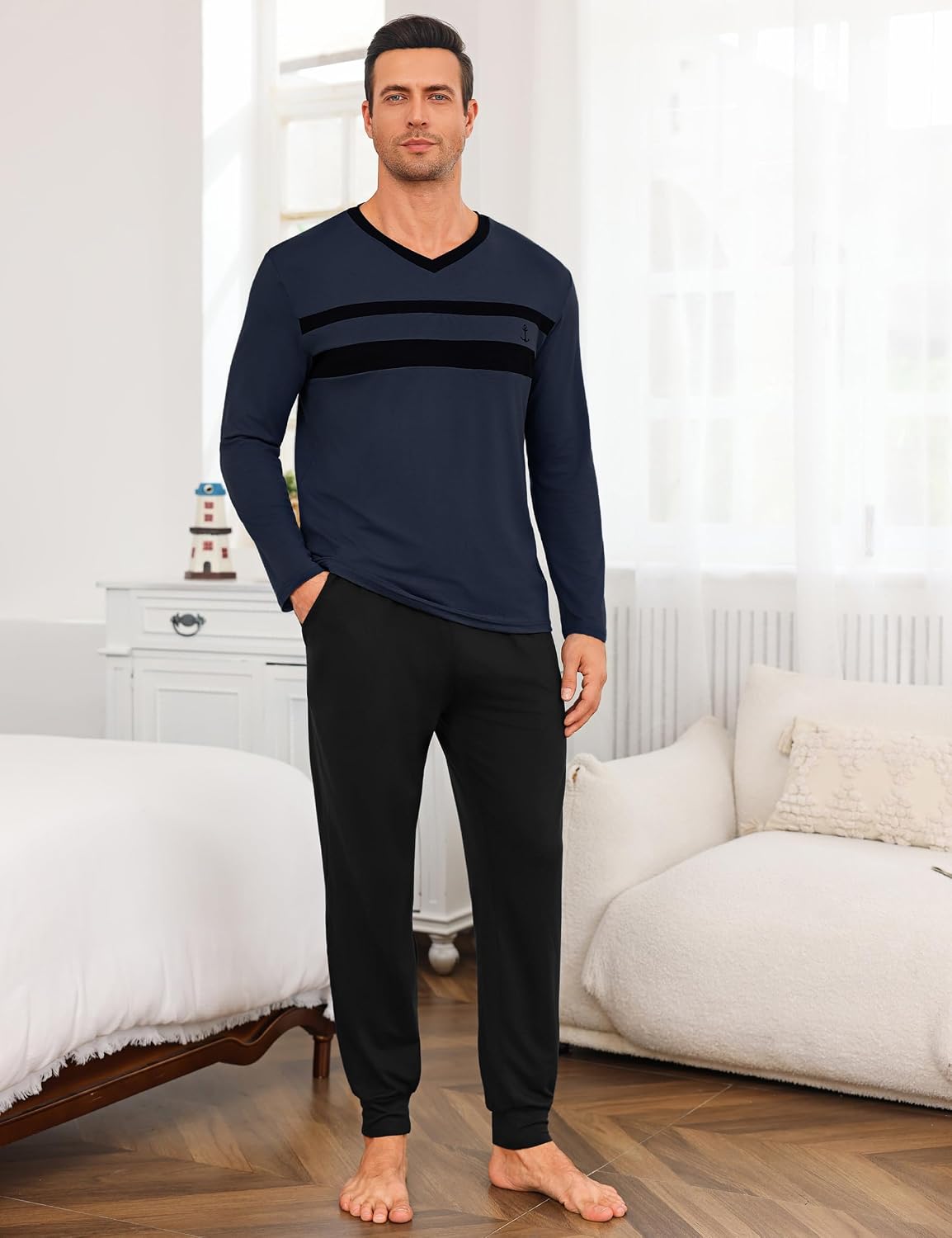 Thumbnail 2 de Ensemble pyjama homme d’hiver Marvmys en coton – col rond, manches longues, deux pièces S à 3XL