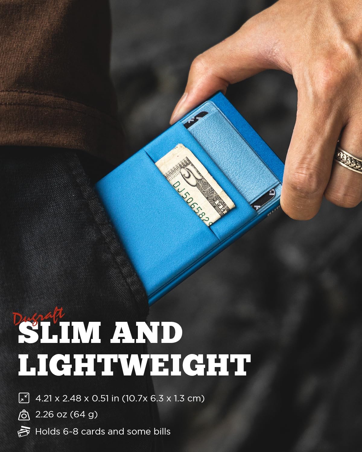 Thumbnail 5 de DUGRAFT slim metal credit card holder wallet with RFID pop-up shield (blue)