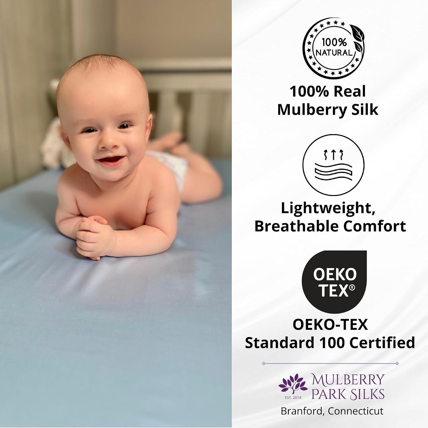 Detalle 1 de Mulberry Park Silks 652671103001 Silk Fitted Crib Sheet, 19 Momme, White