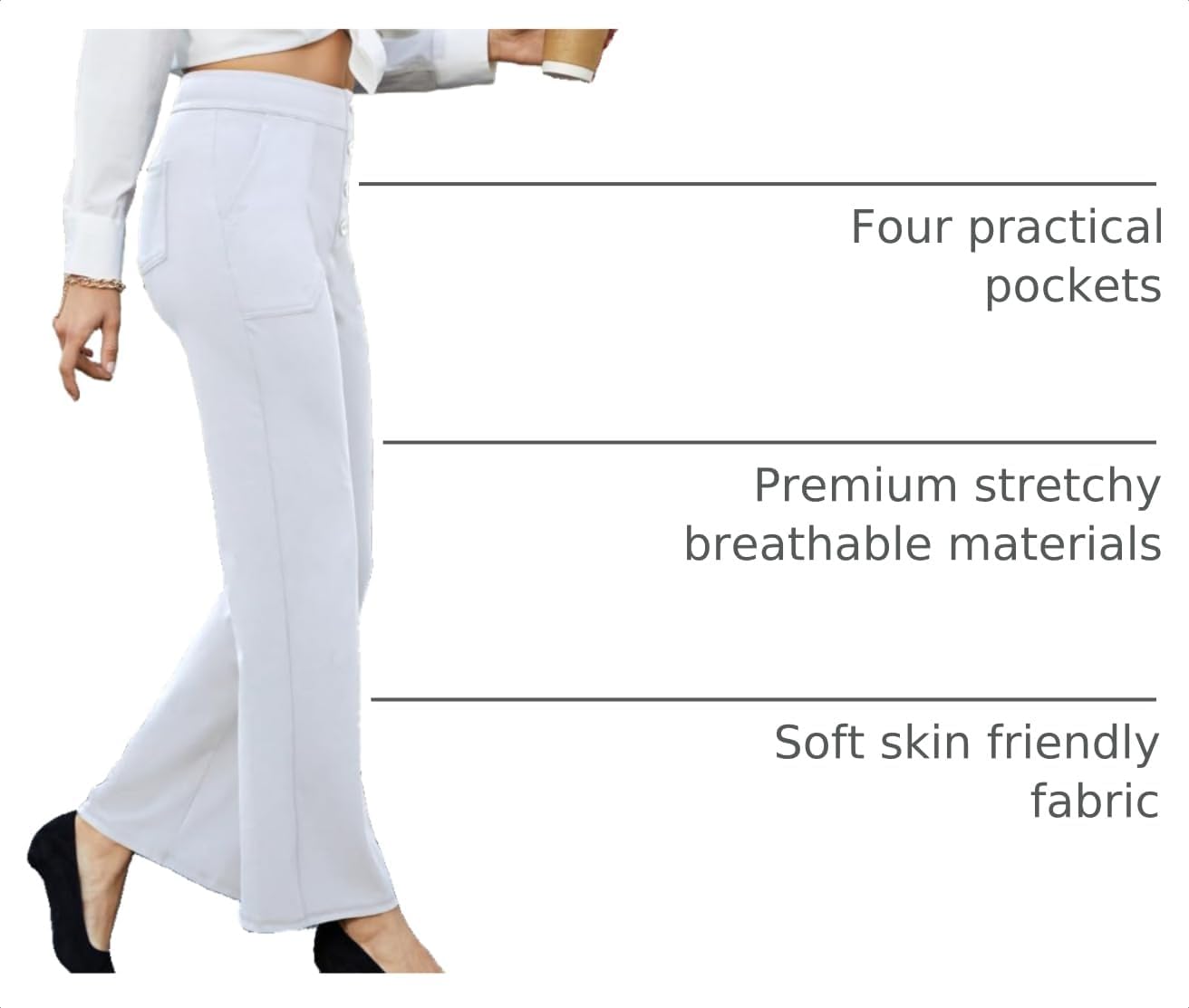Detalle 2 de JEKAOYI Women's High-Waisted Straight-Leg Pants