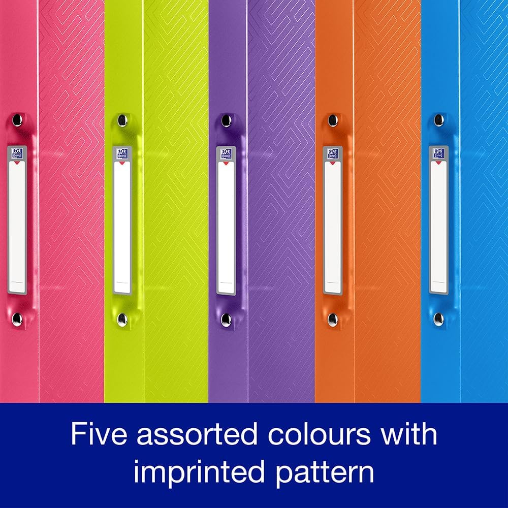 Thumbnail 5 de Oxford A4 Ring Binders for Students (40 mm spine, pack of 5) – wipe-clean plastic folders in assorted colours