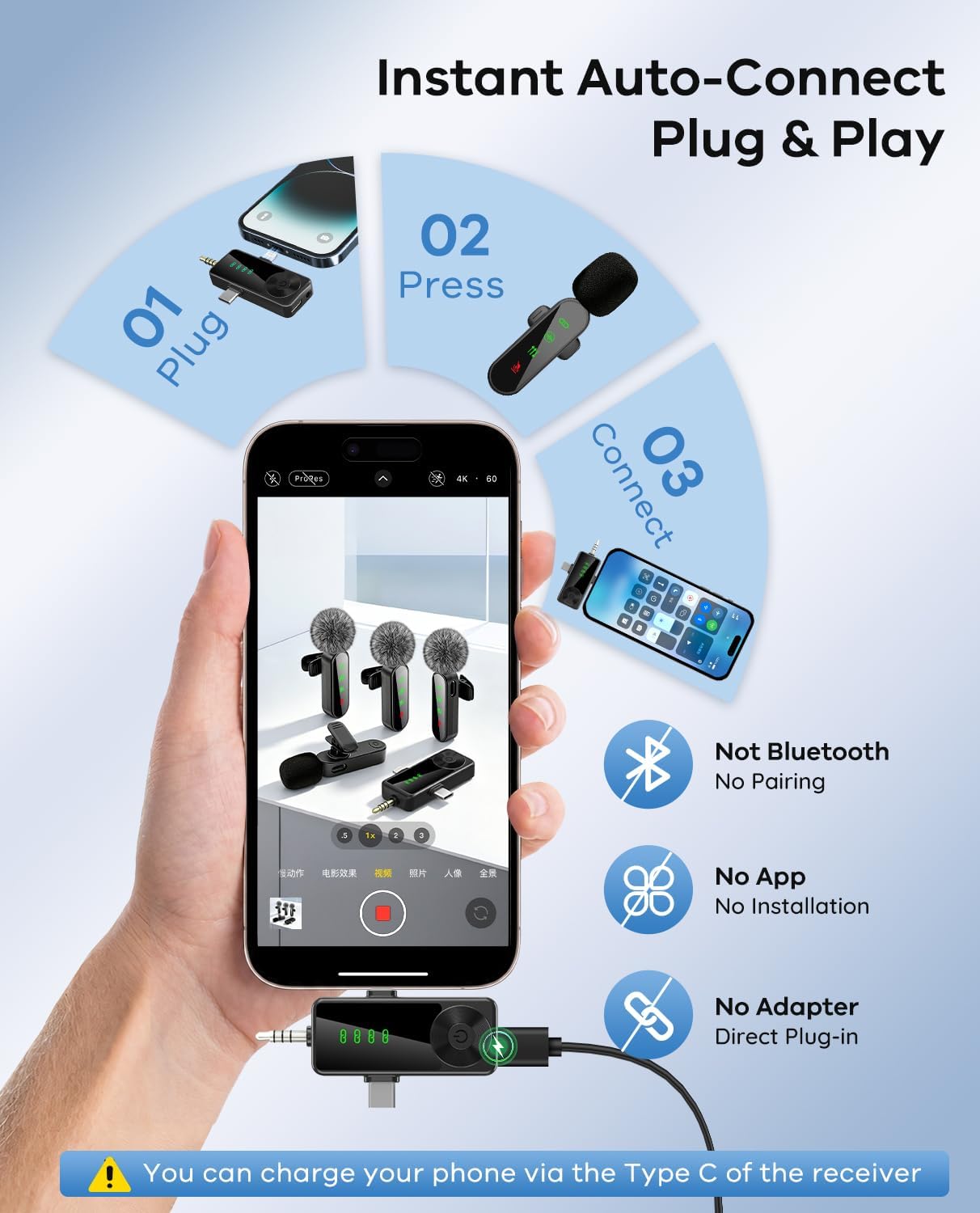 Detalle 2 de Gicorino Wireless Lavalier Microphone 4-Pack