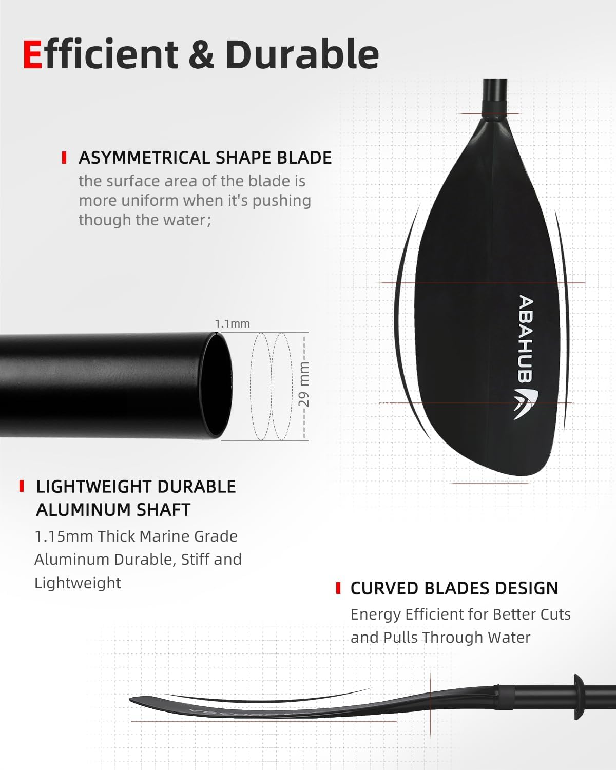 Thumbnail 5 de Abahub verstelbare kajakpeddel, 210–230 cm, 3-delig met aluminium schacht