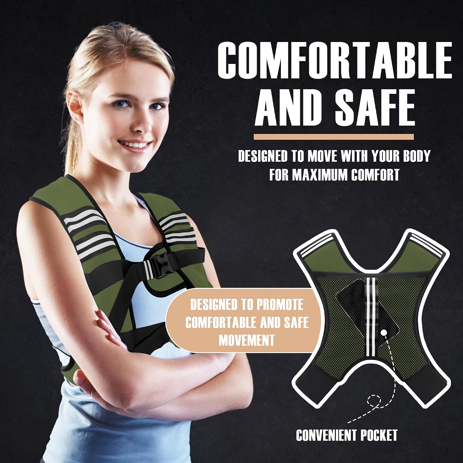 Detalle de NATURELUX 25 lb Weighted Vest with Reflective Strips and Adjustable Fit