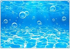 Detalle de Luminora 7x5ft Fabric Underwater Blue Backdrop: Bubbles Under the Sea Theme for Photos and Parties