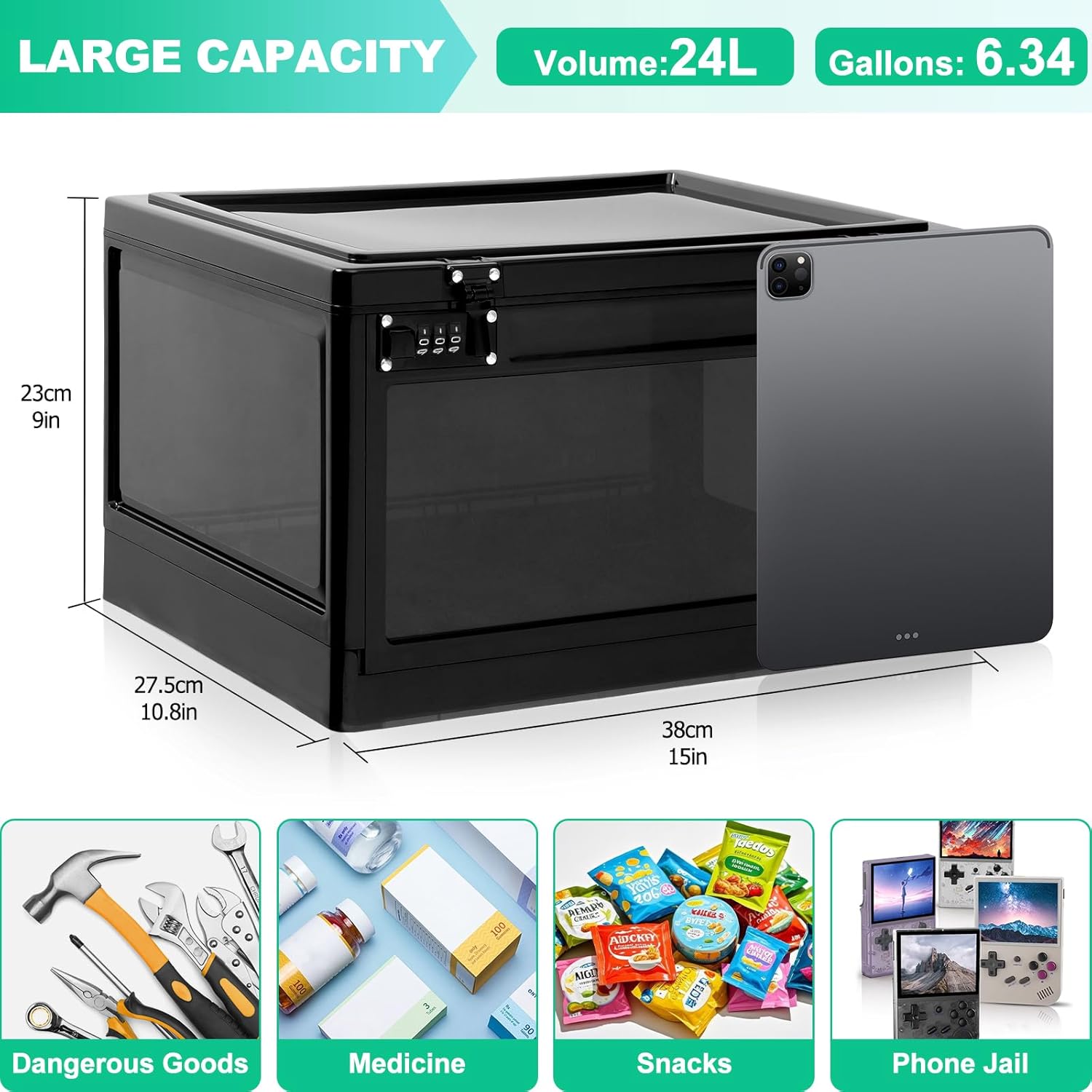 Detalle 2 de Large Medicine Lock Box 24.8L organiser