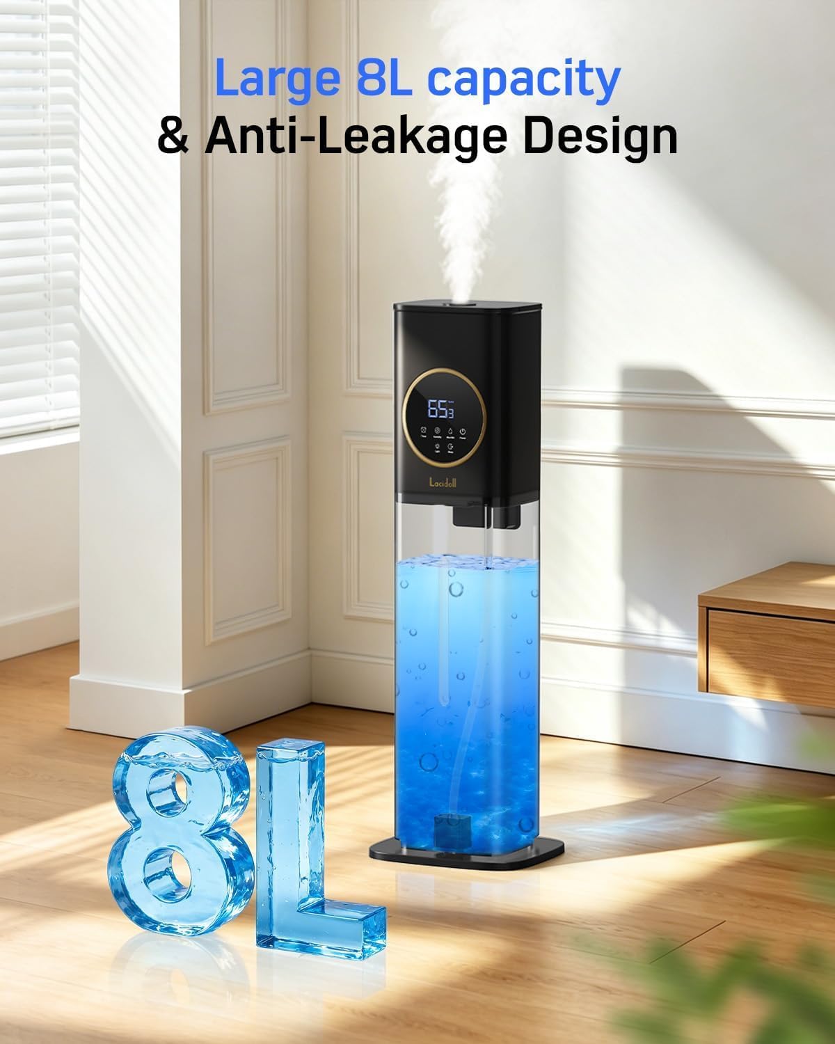 Detalle de Lacidoll MH-2303B1 8L Ultrasonic Humidifier, Top-Fill, 800 sq. ft.