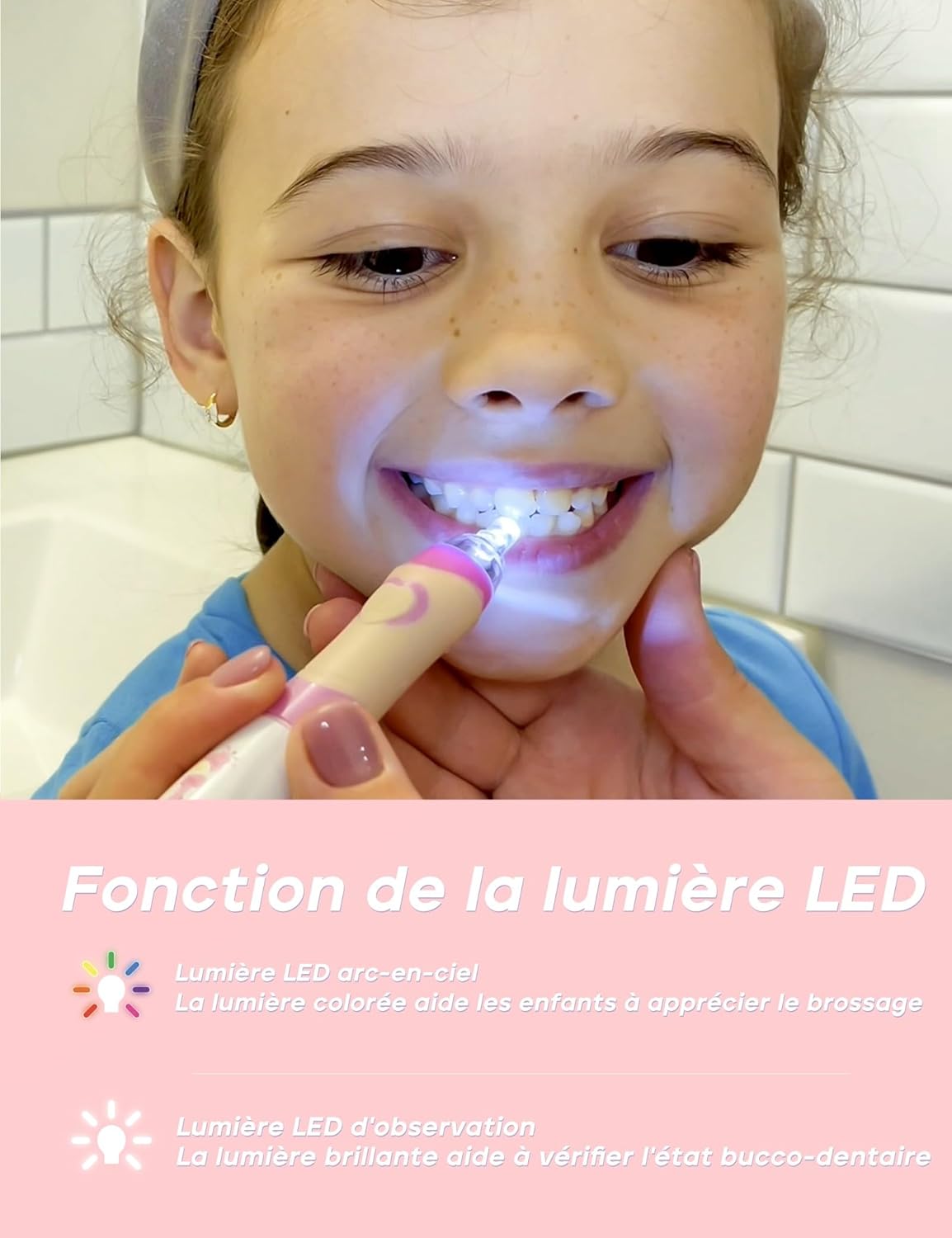 Thumbnail 3 de Seago SG977 brosse à dents électrique enfant (3-12 ans) rose, minuteur 2 minutes, LED colorées, 4 têtes