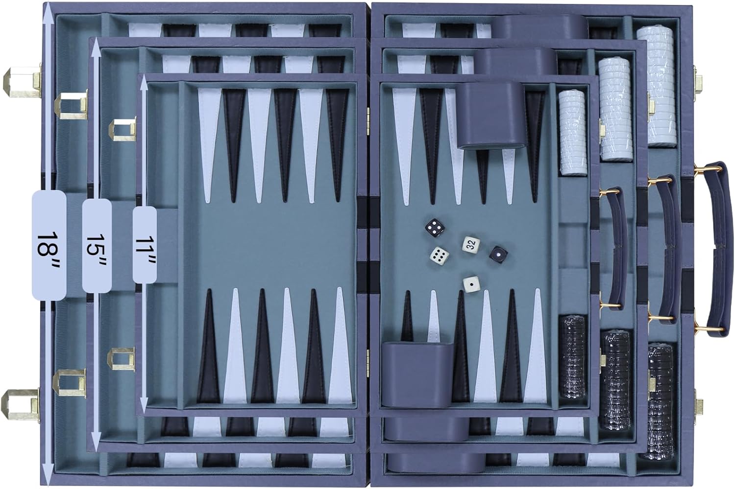 Thumbnail 4 de Backgammon Set – Classic Leather Case, Premium Travel Backgammon for Adults & Kids (11inch, Gray)