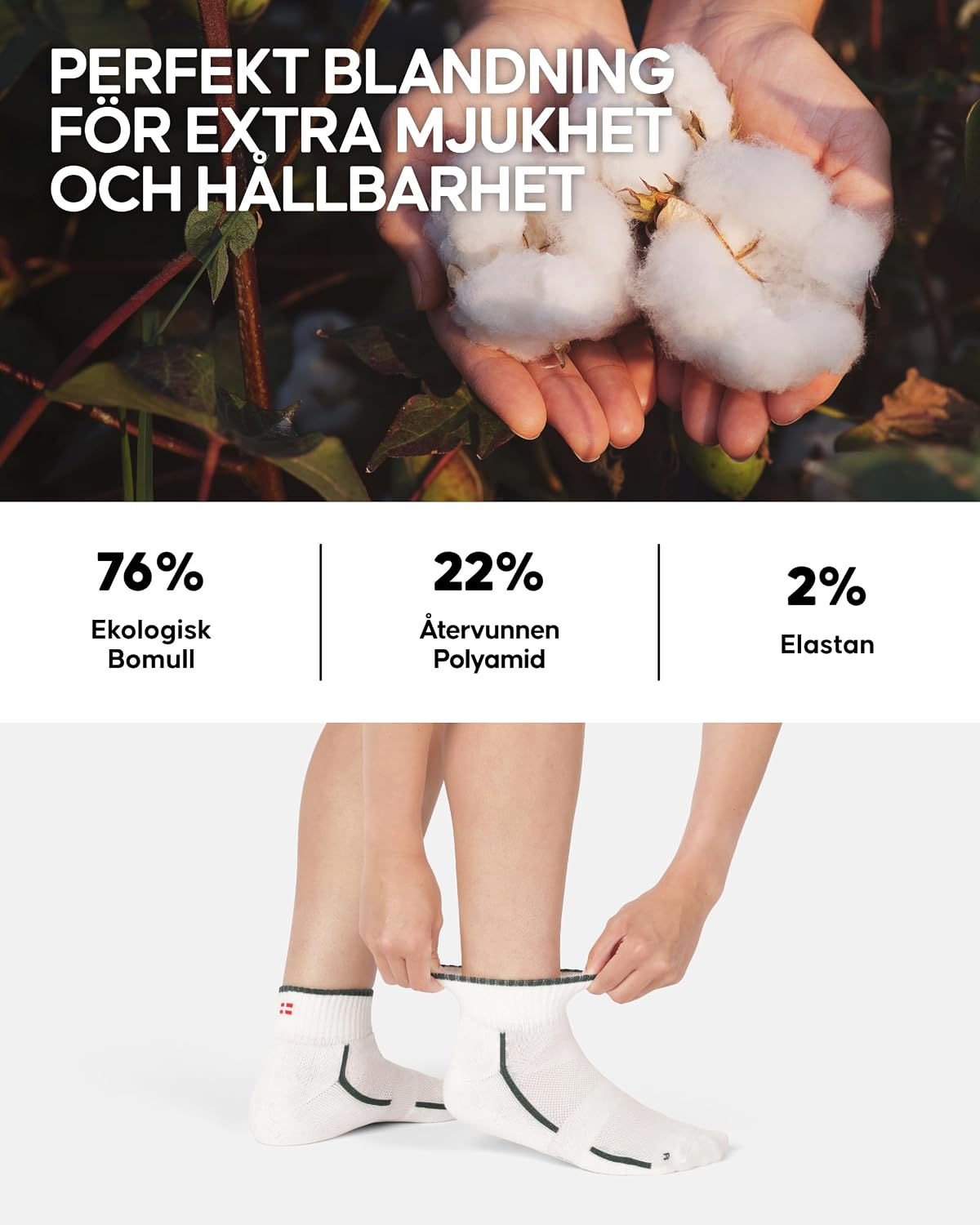 Detalle 1 de DANISH ENDURANCE bomullsstrumpor med dämpning, hålfotsstöd och mesh