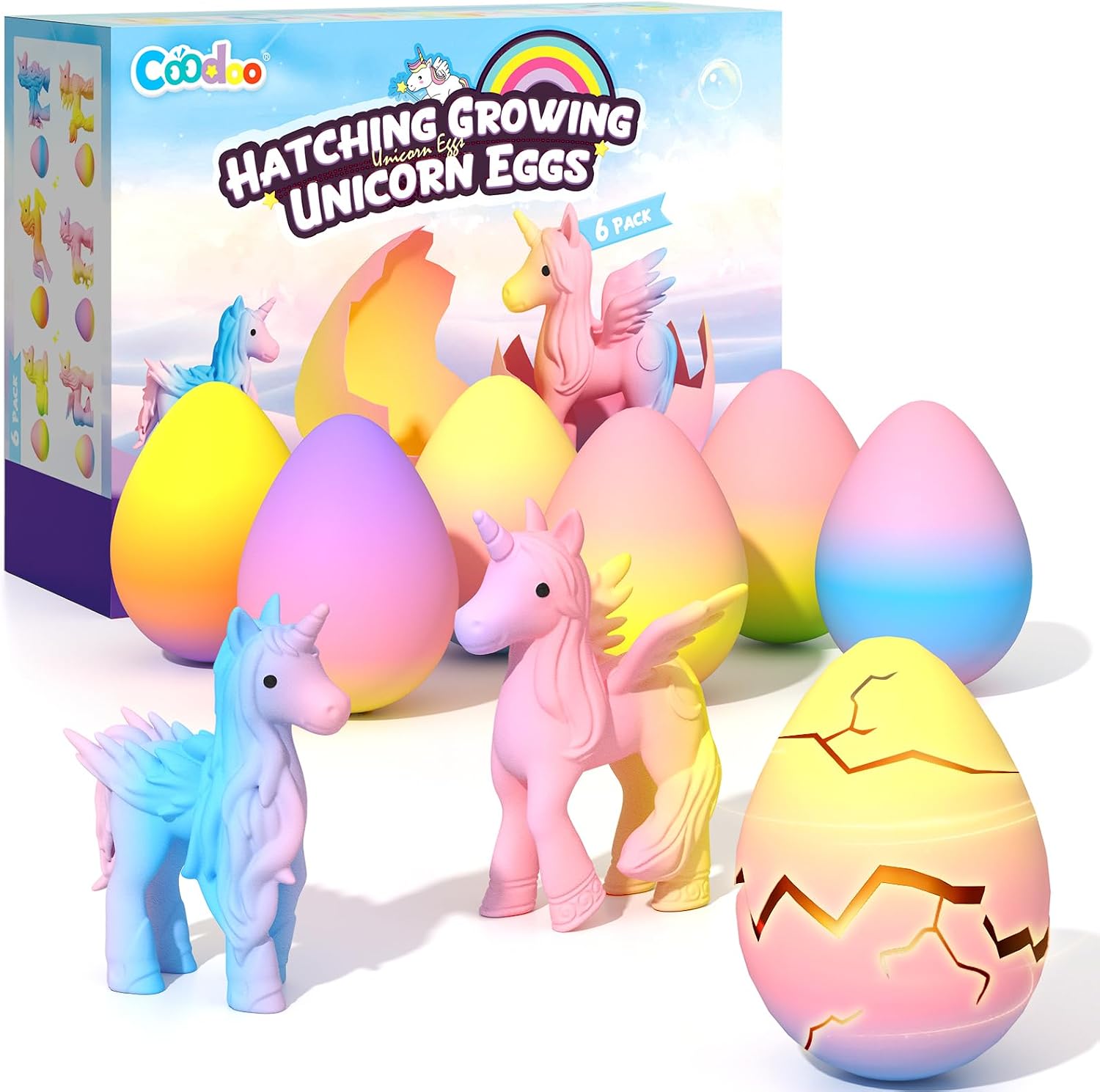 Unicorn Hatching Rainbow Eggs for Kids 6 Pack 🧩