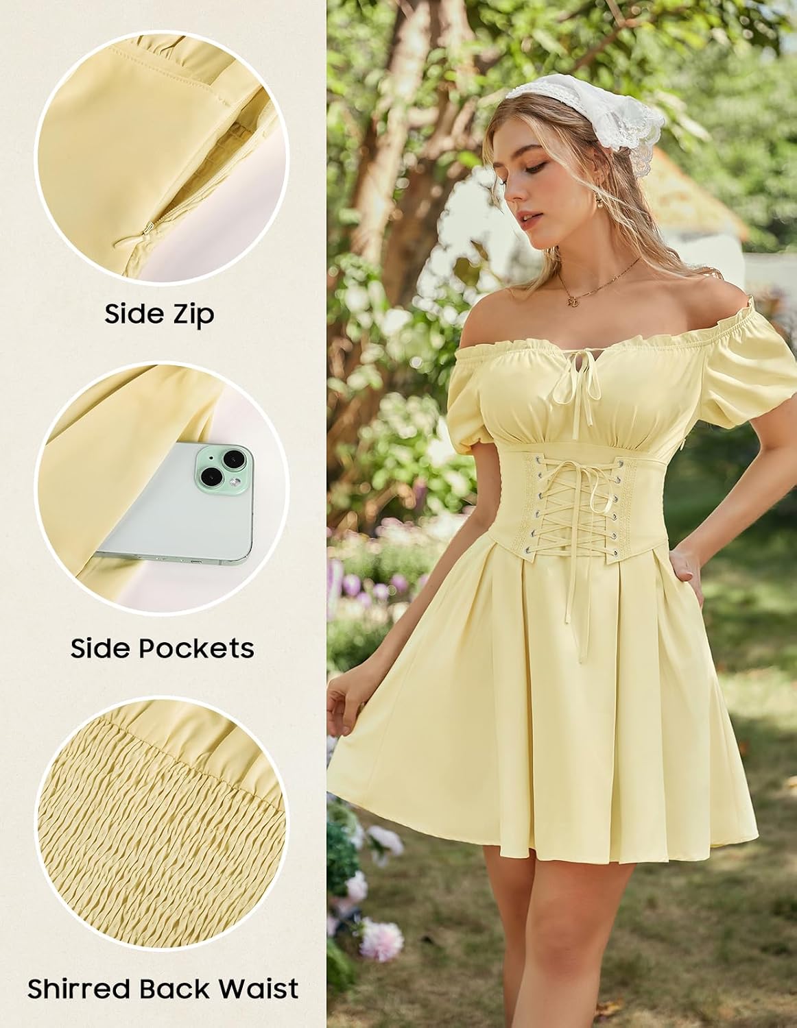 Thumbnail 3 de Scarlet Darkness Renaissance Corset Mini Dress, Off-Shoulder with Pockets