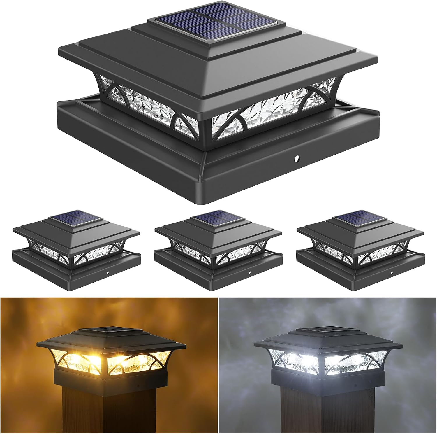 Detalle de JOFIOS TZ21 Solar Post Cap Lights, 4-Pack, 16 LEDs, Two Light Modes