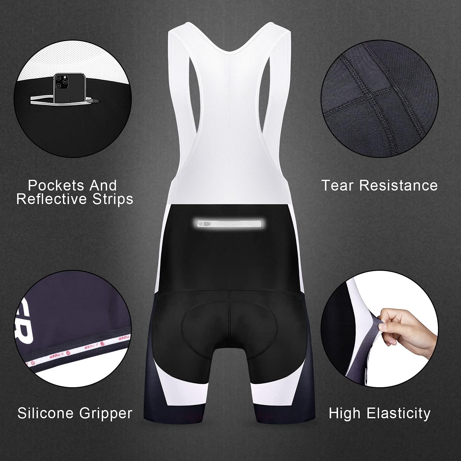 Detalle de X-TIGER Ciclismo Uomo 5D Gel Salopette: pantaloncini corti imbottiti per lunghe pedalate