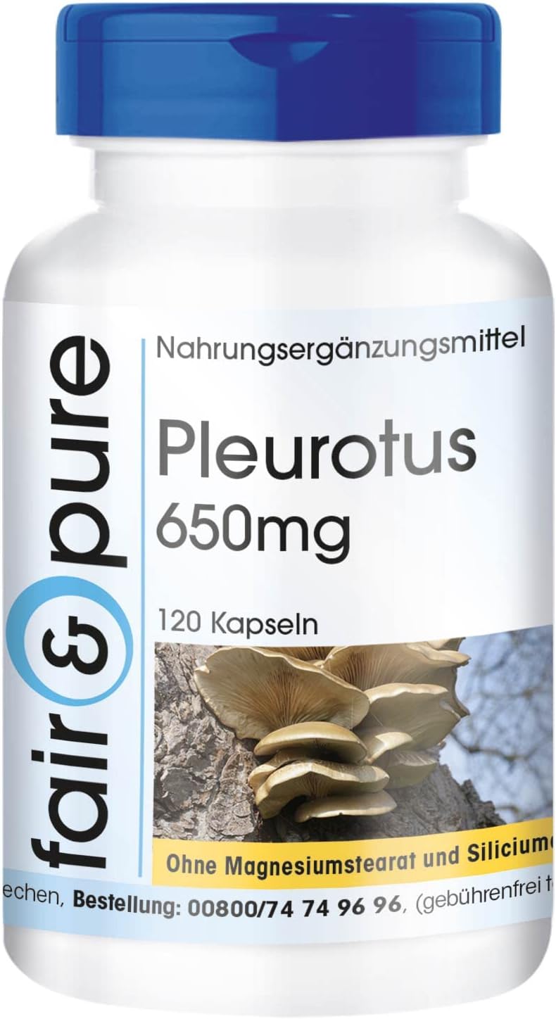 Detalle de Fair & Pure Pleurotus 650mg – Vegane Austernpilz-Kapseln, 120 Stück, in Deutschland hergestellt
