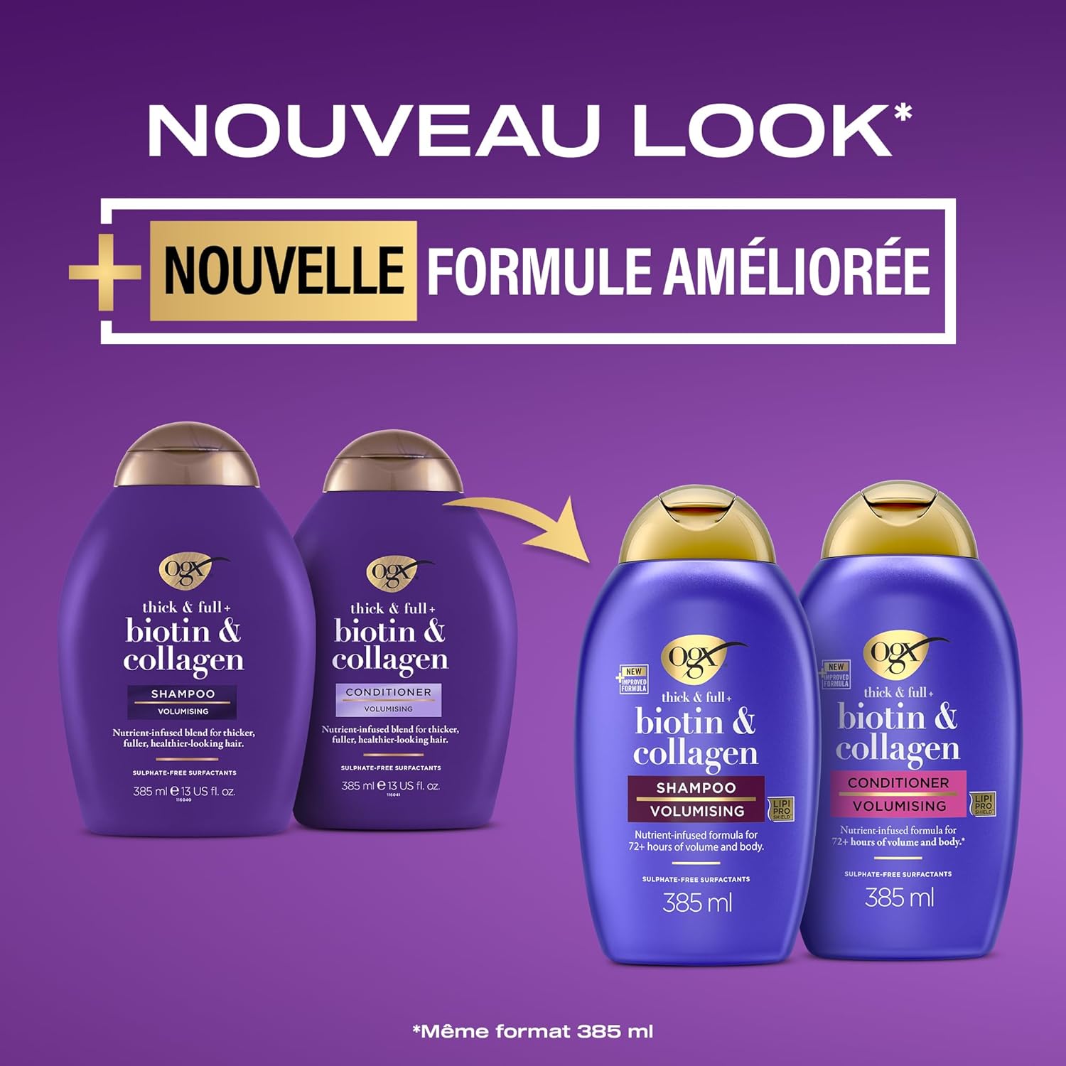 Thumbnail 1 de OGX Biotin & Collagen – Shampooing & Après-Shampooing Volume 72h (2 x 385 ml)