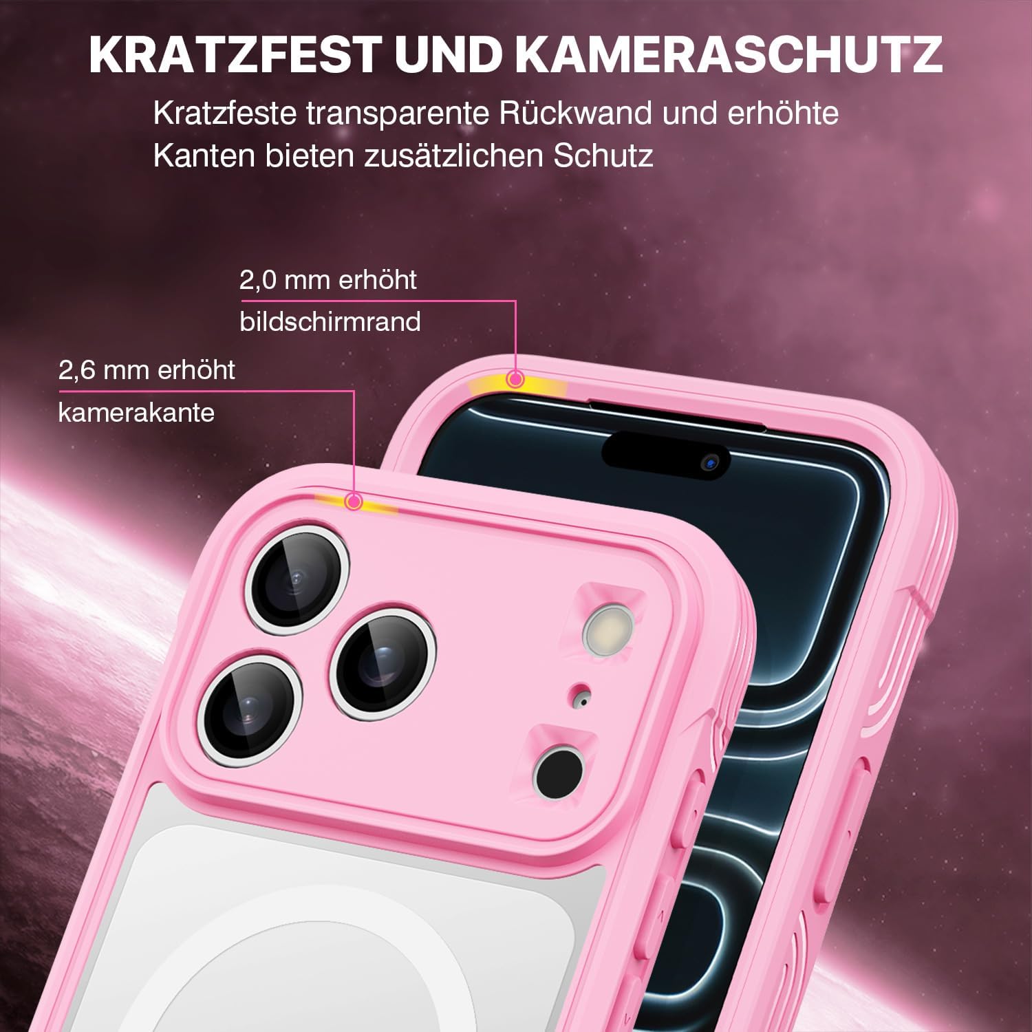 Thumbnail 5 de CENHUFO Hülle für iPhone 17 Pro – MagSafe kompatibel, 360° Schutz, 9H Displayschutz & Kameraschutz in Rosa